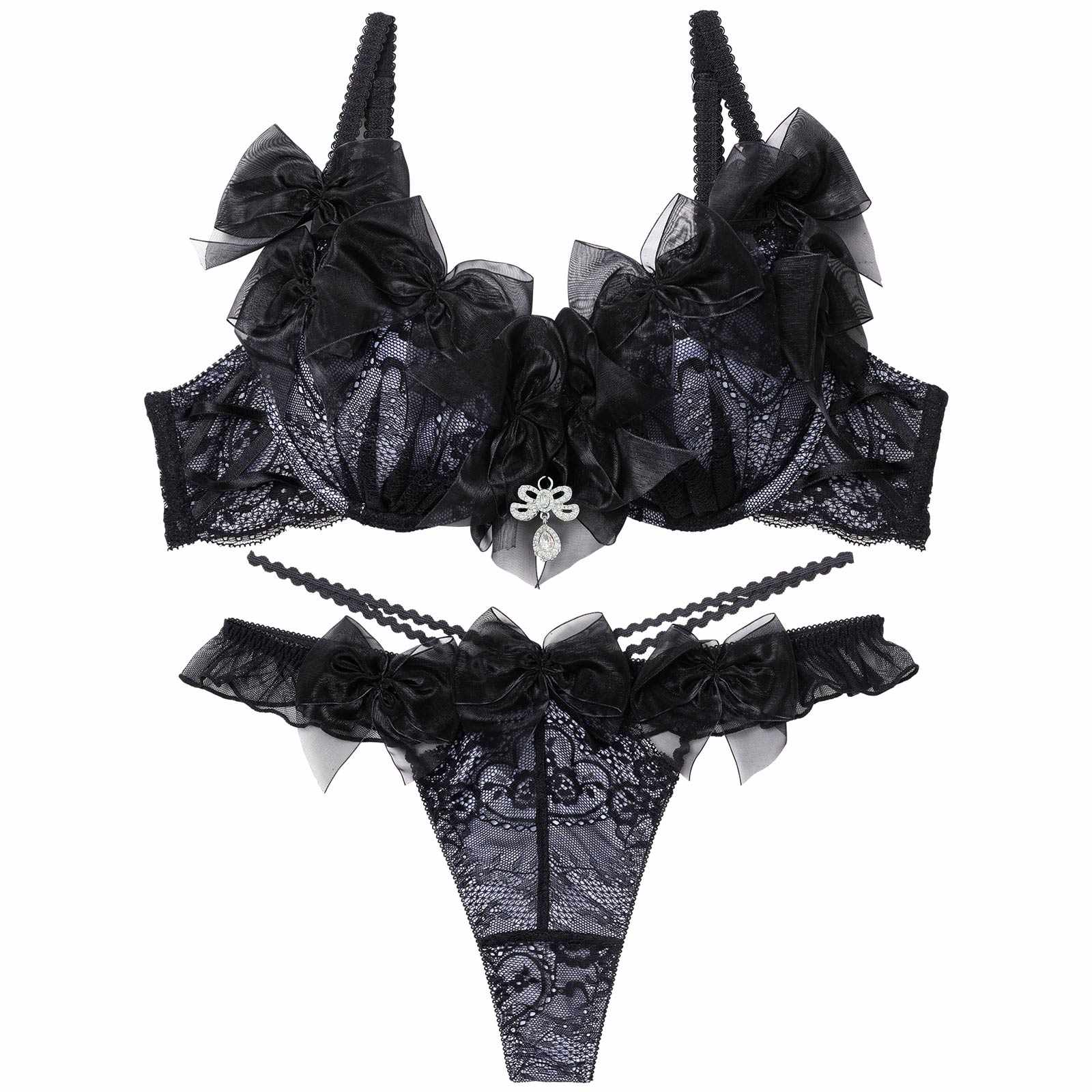 12/4再販!【明日花キララプロデュース/WhipBunny】Lovely Ribbon Ballerina Bra&T-back/ Black Swan ラブリーリボンバレリーナブラ&Tバック/ ブラックスワン