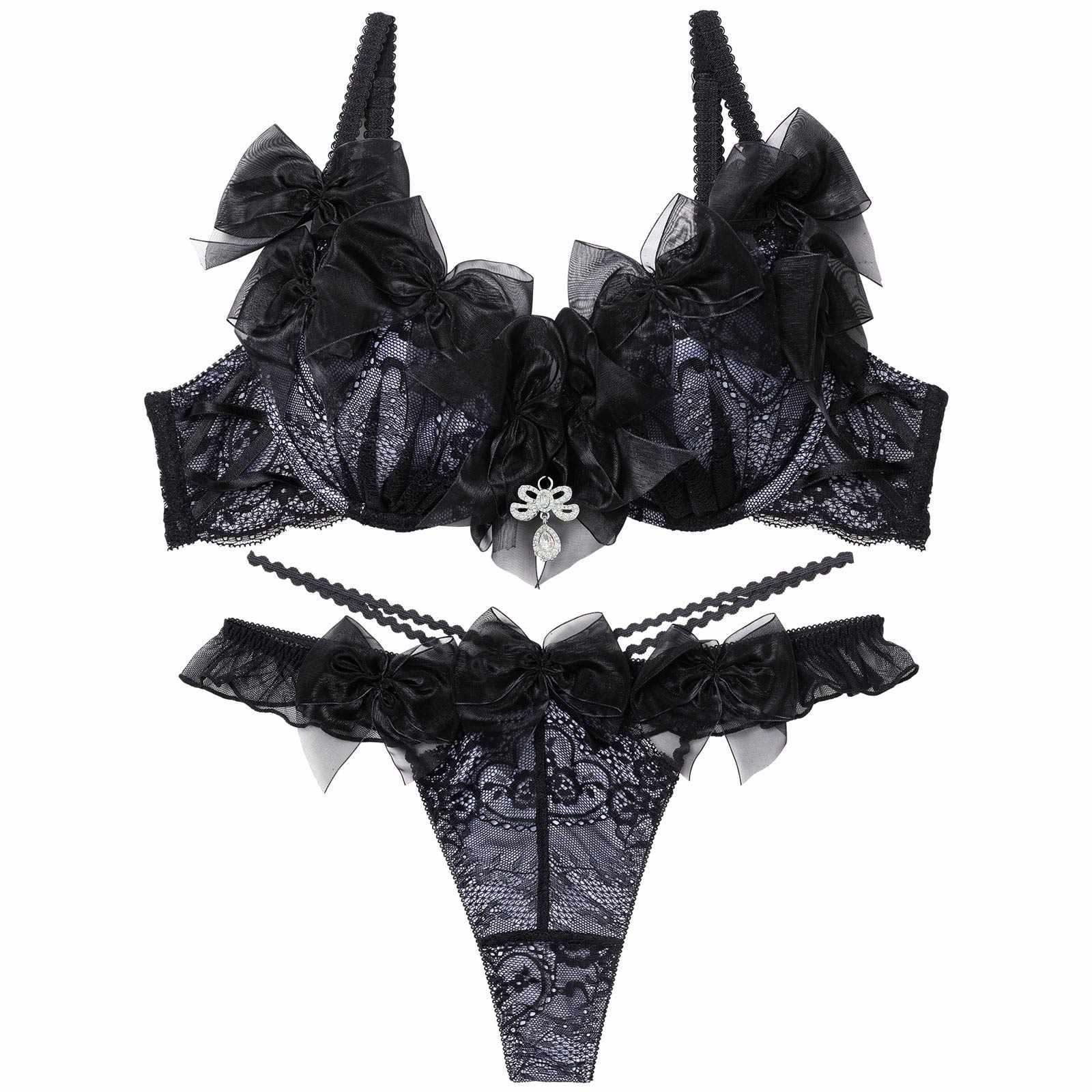 【明日花キララプロデュース/WhipBunny】Lovely Ribbon Ballerina Bra&T-back/ Black Swan ラブリーリボンバレリーナブラ&Tバック/ ブラックスワン