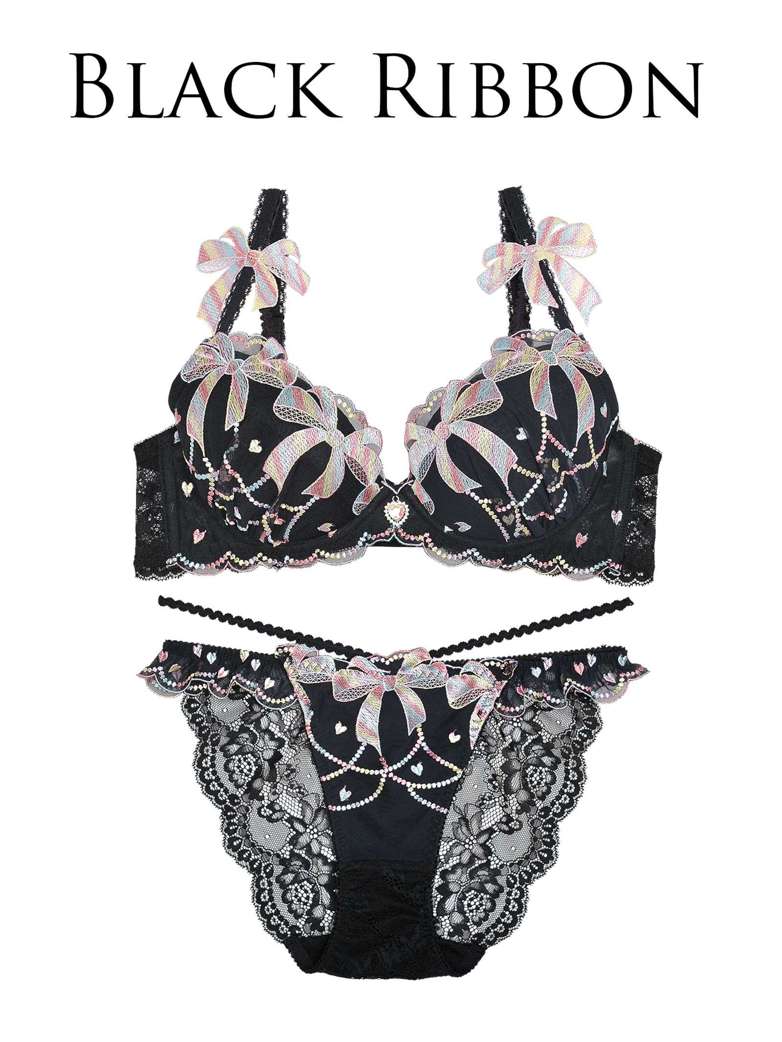 8/14新作!【明日花キララプロデュース/WhipBunny】Sweets Ribbon Candy Bra&Shorts/Black Ribbon スウィーツリボンキャンディブラ&ショーツ/ブラックリボン