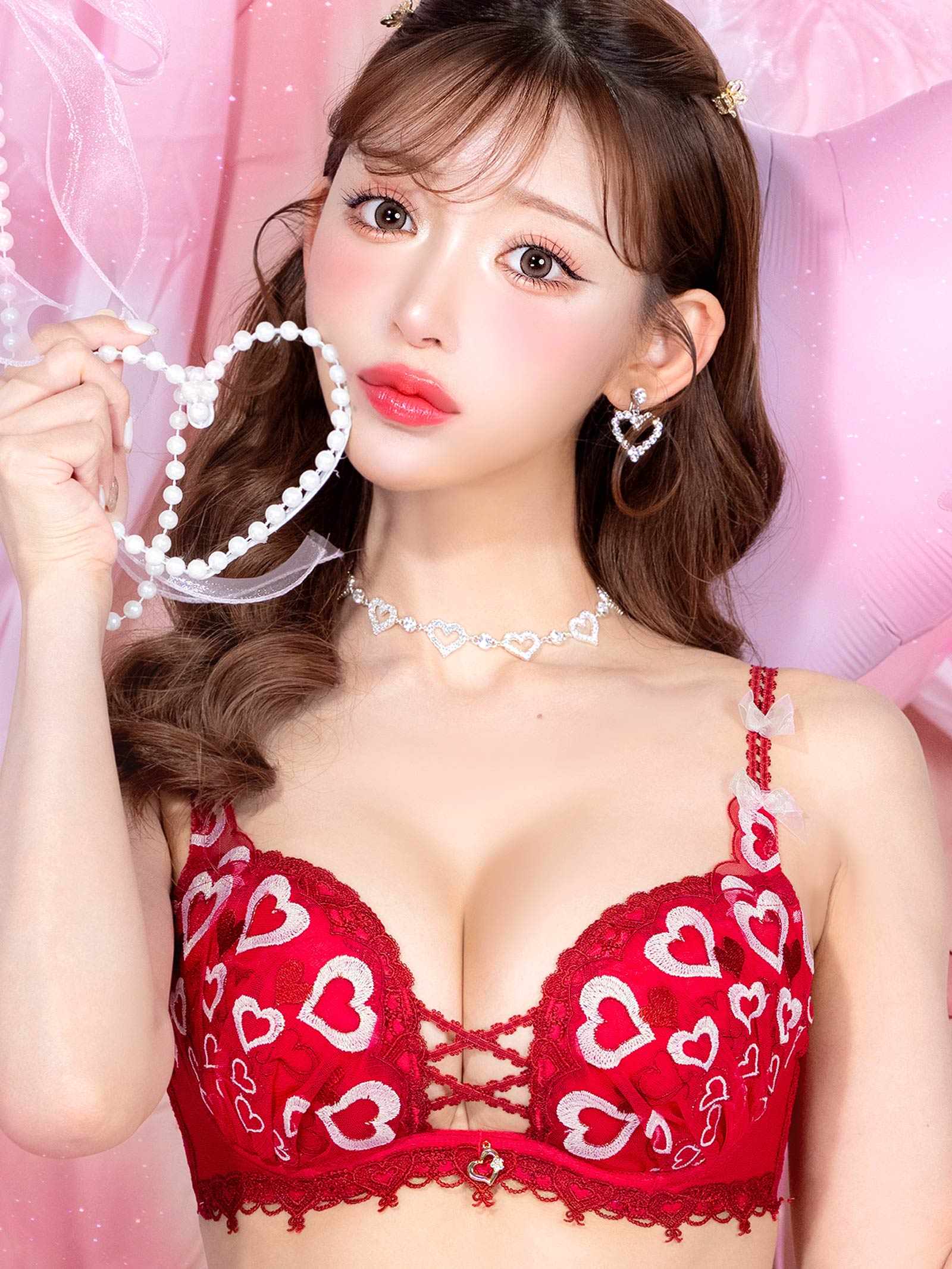 2/3新作!【明日花キララプロデュース/WhipBunny】Melty Twinkle Heart Bra&Shorts/CUTIERED メルティトゥインクルハートブラ&ショーツ/キューティレッド