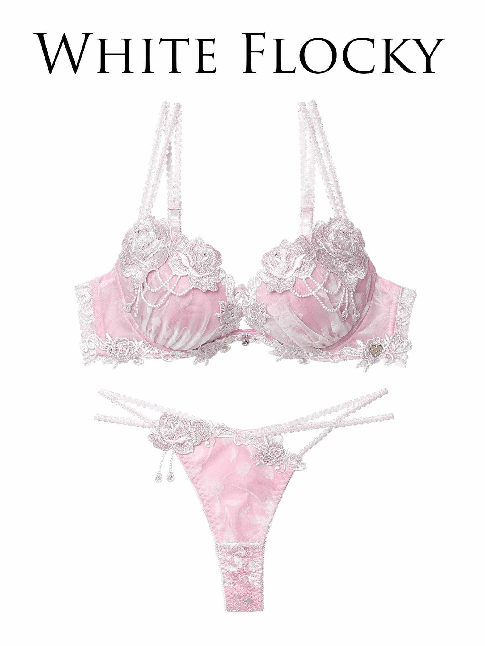 10/24新作!【明日花キララプロデュース/WhipBunny】Noble Flocky Rose Bra&T-back / ノーブルフロッキーローズブラ&Tバック