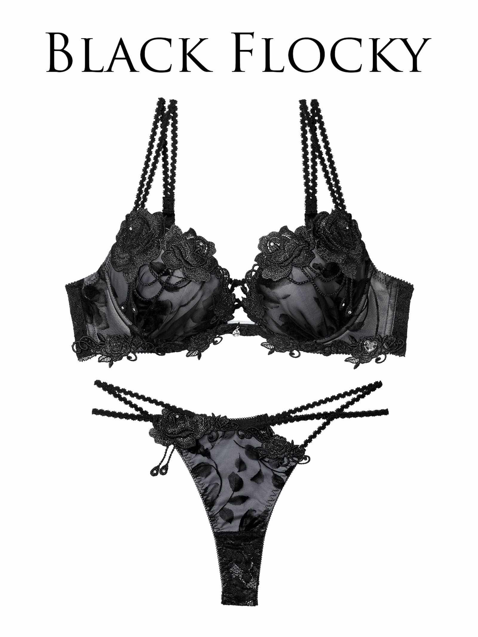 【明日花キララプロデュース/WhipBunny】Noble Flocky Rose Bra&T-back / ノーブルフロッキーローズブラ&Tバック
