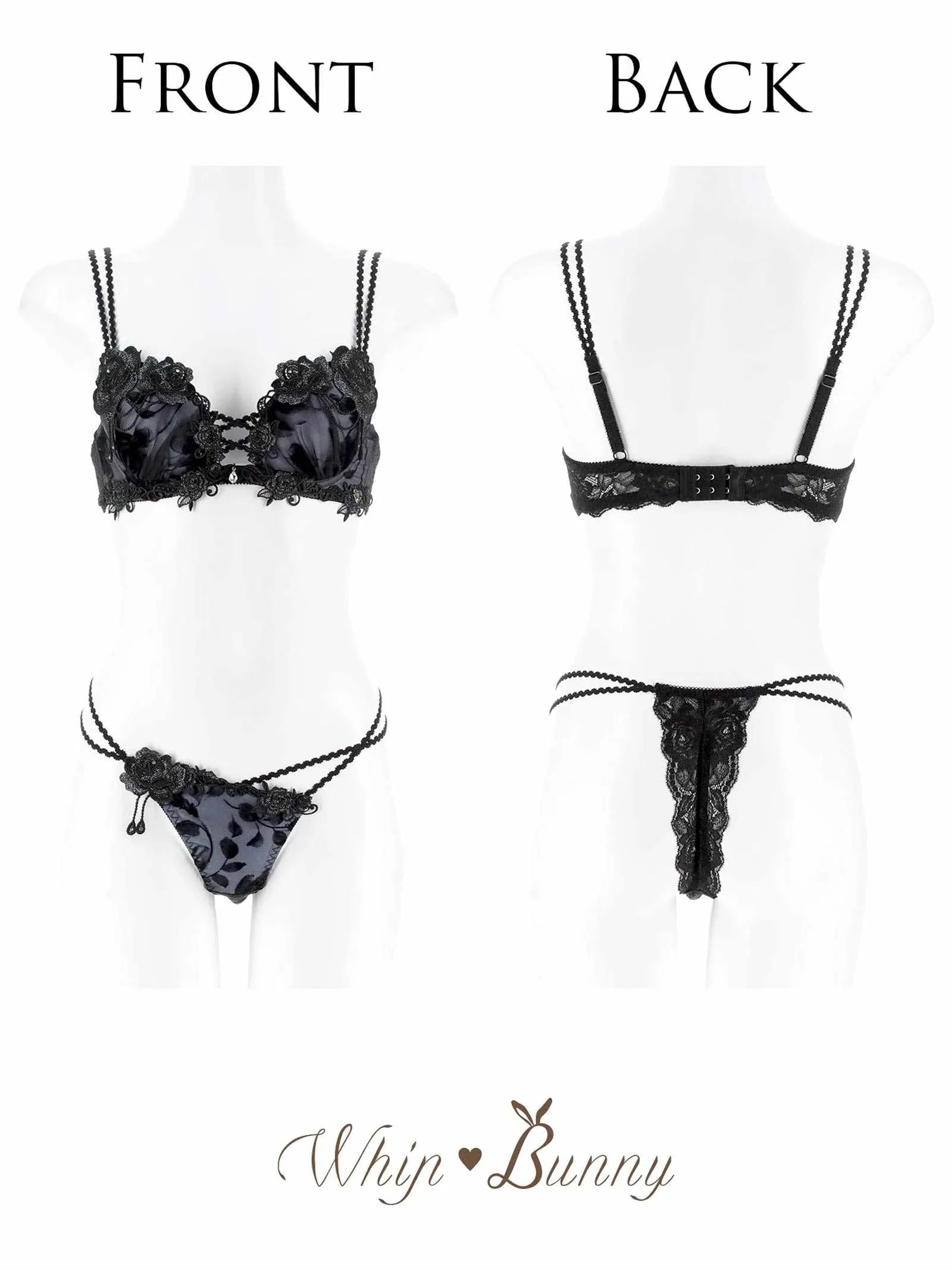 【明日花キララプロデュース/WhipBunny】Noble Flocky Rose Bra&T-back / ノーブルフロッキーローズブラ&Tバック