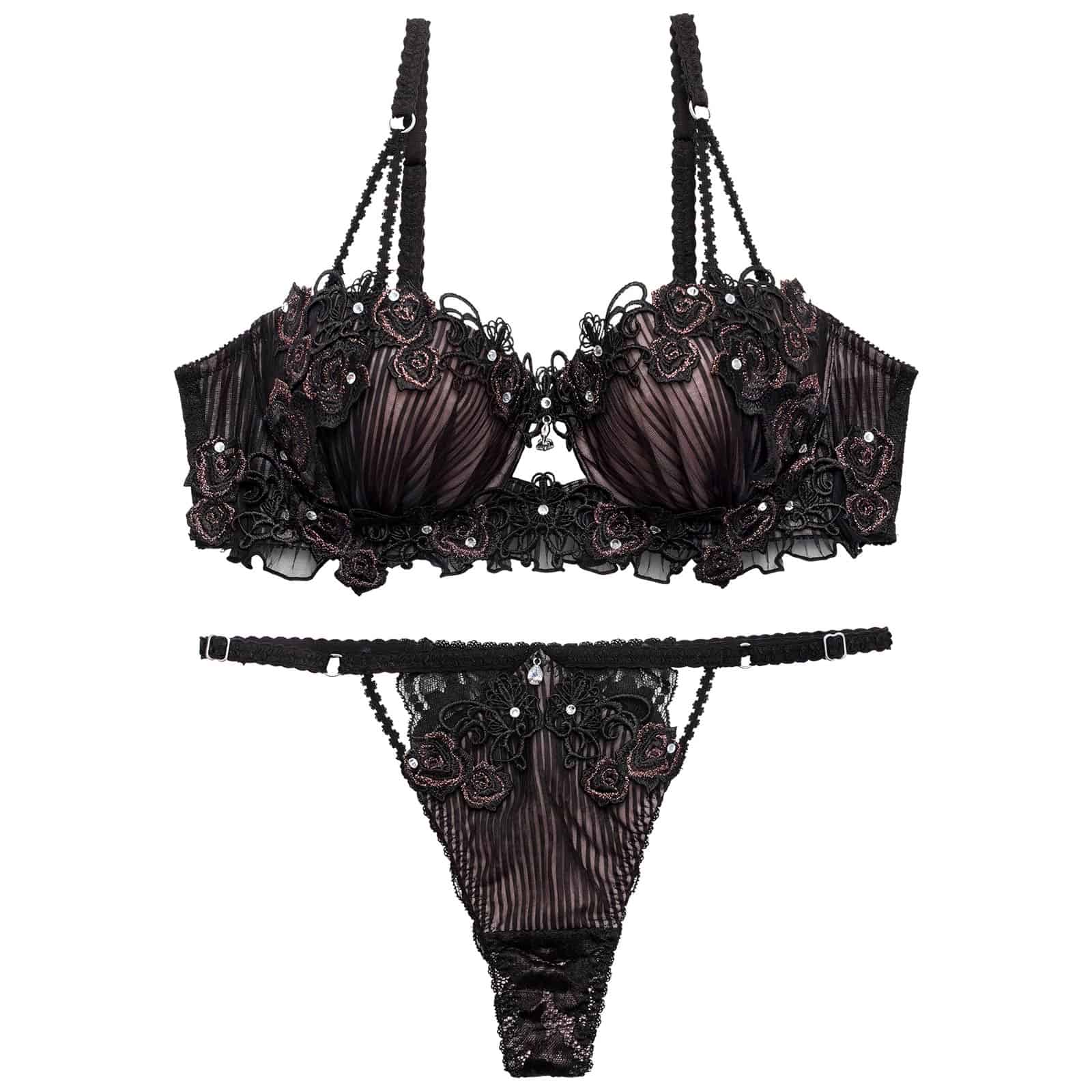 7/17新作!【明日花キララプロデュース/WhipBunny】Sheer Pleats Rose Bra&T-back / シアープリーツローズブラ&Tバック
