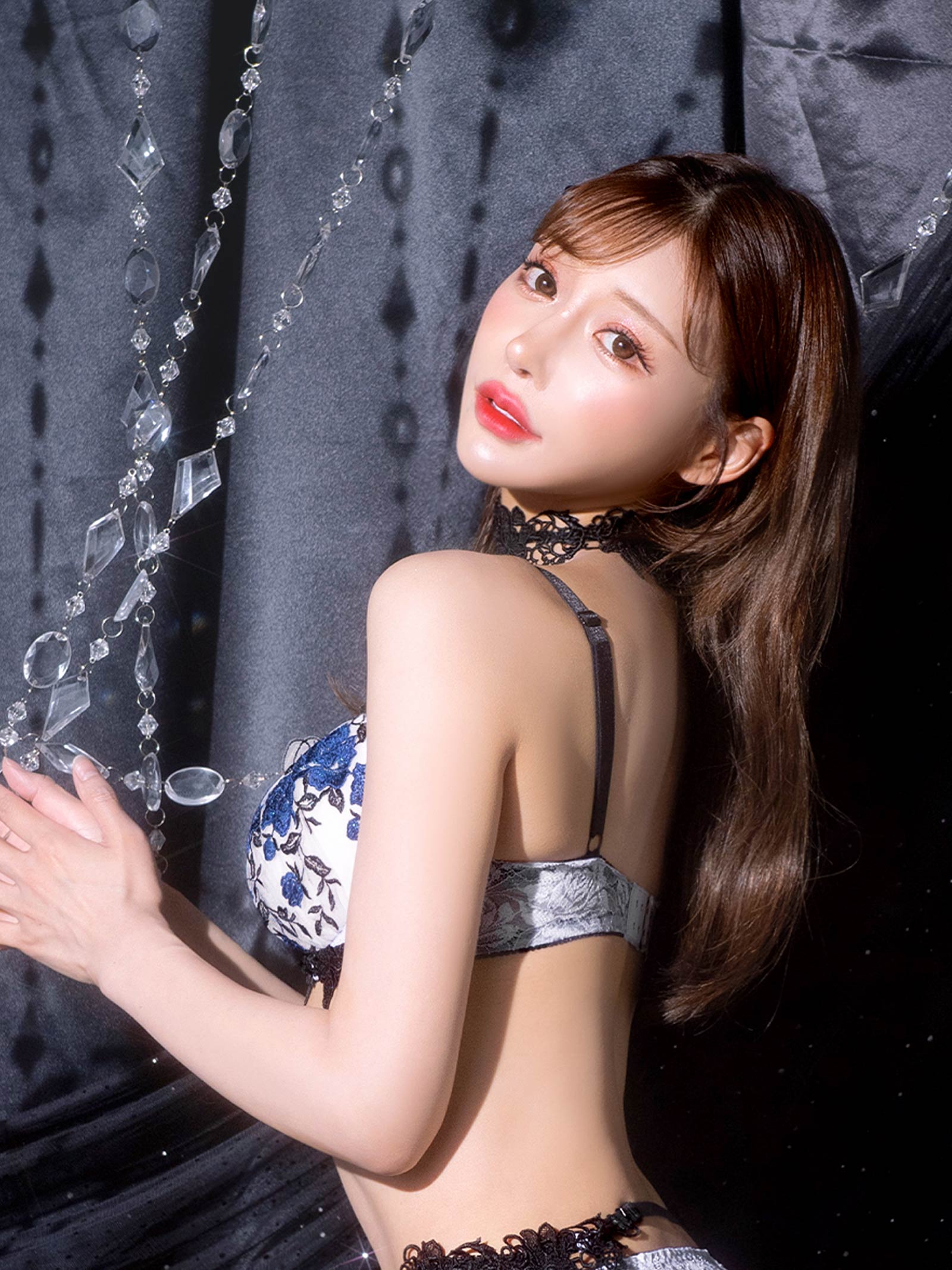 11/29再販!【明日花キララプロデュース/WhipBunny】Gorgeous Shine Rose Choker Bra&T-back/ Blue ゴージャスシャインローズブラ&Tバック/ブルー