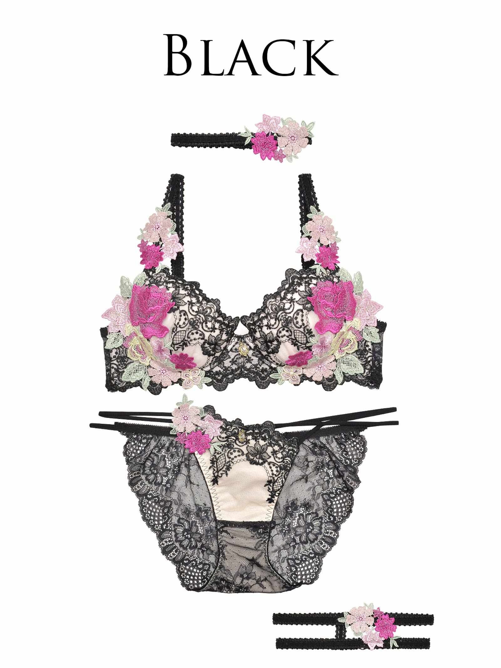 4/10新作!【明日花キララプロデュース/WhipBunny】Dressy Flower Lady Bra&Shorts / Black ドレッシーフラワーレディブラ&ショーツ / ブラック