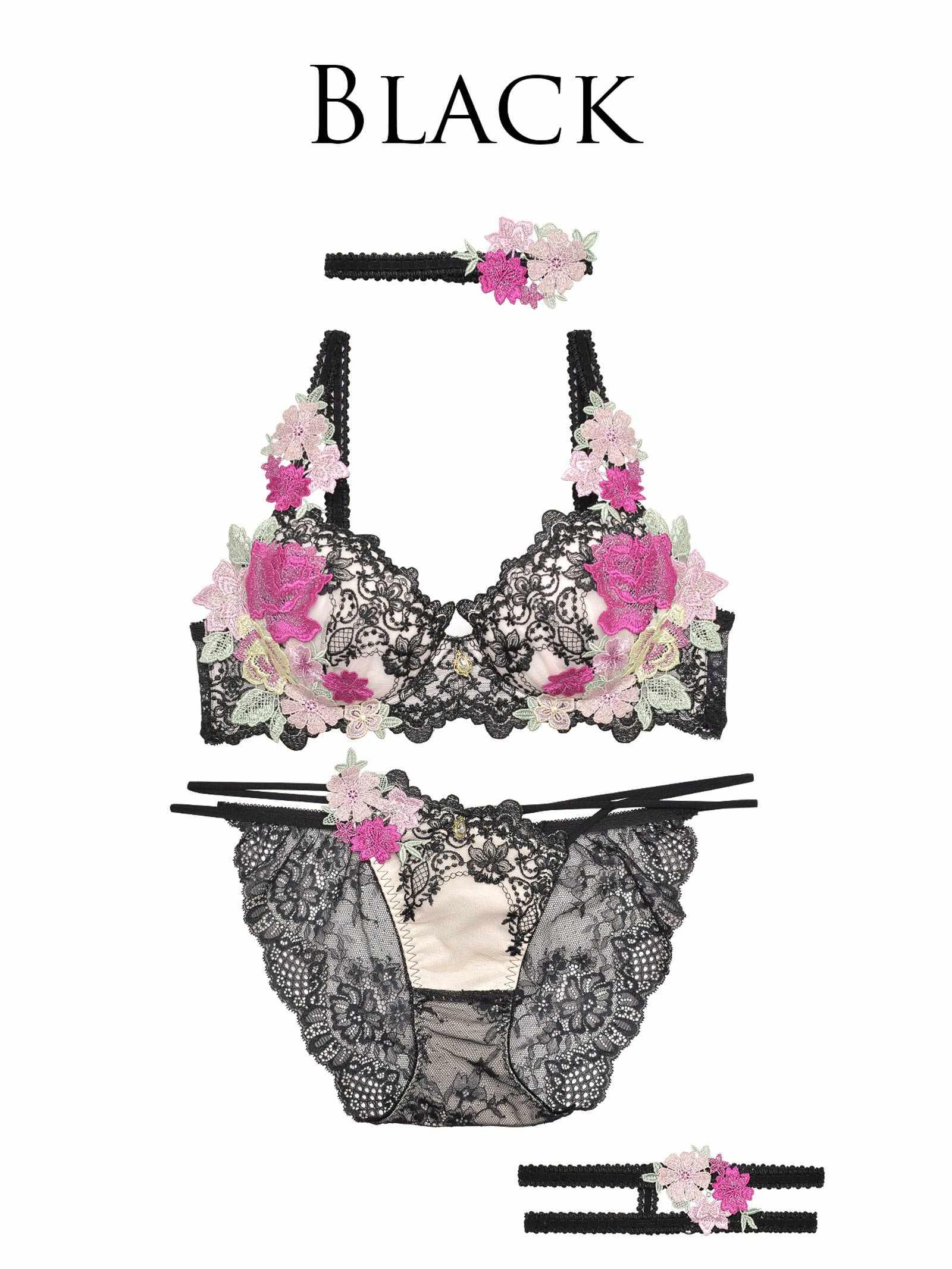 【明日花キララプロデュース/WhipBunny】Dressy Flower Lady Bra&Shorts / Black ドレッシーフラワーレディブラ&ショーツ / ブラック - 【公式】247Lingerie