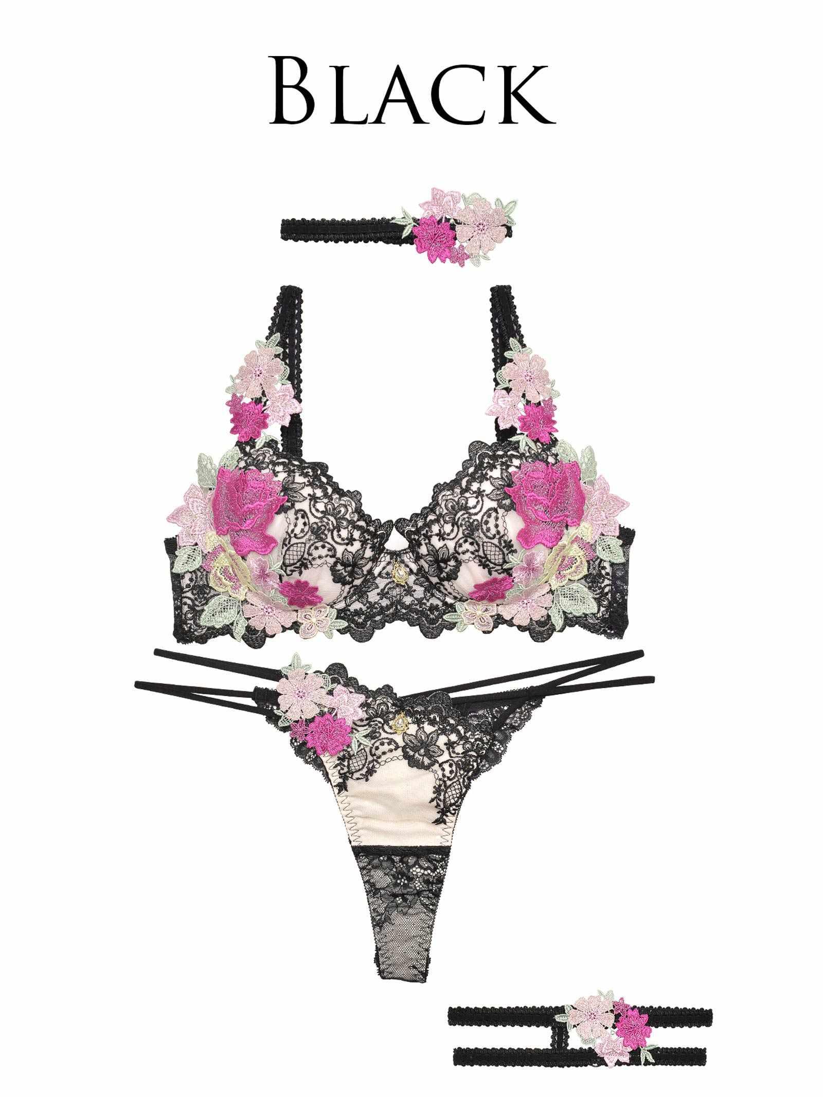 【明日花キララプロデュース/WhipBunny】Dressy Flower Lady Bra&T-back / Black ドレッシーフラワーレディブラ&Tバック / ブラック - 【公式】247Lingerie