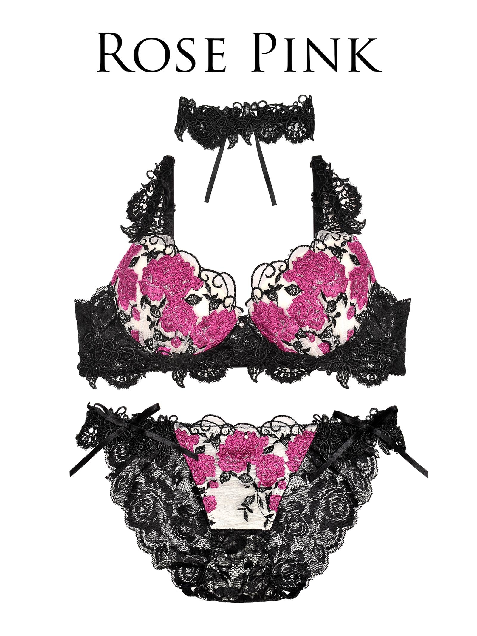 【明日花キララプロデュース/WhipBunny】Gorgeous Shine Rose Choker /RosePink ゴージャスシャインローズチョーカーブラ&ショーツ/ローズピンク - 【公式】247Lingerie