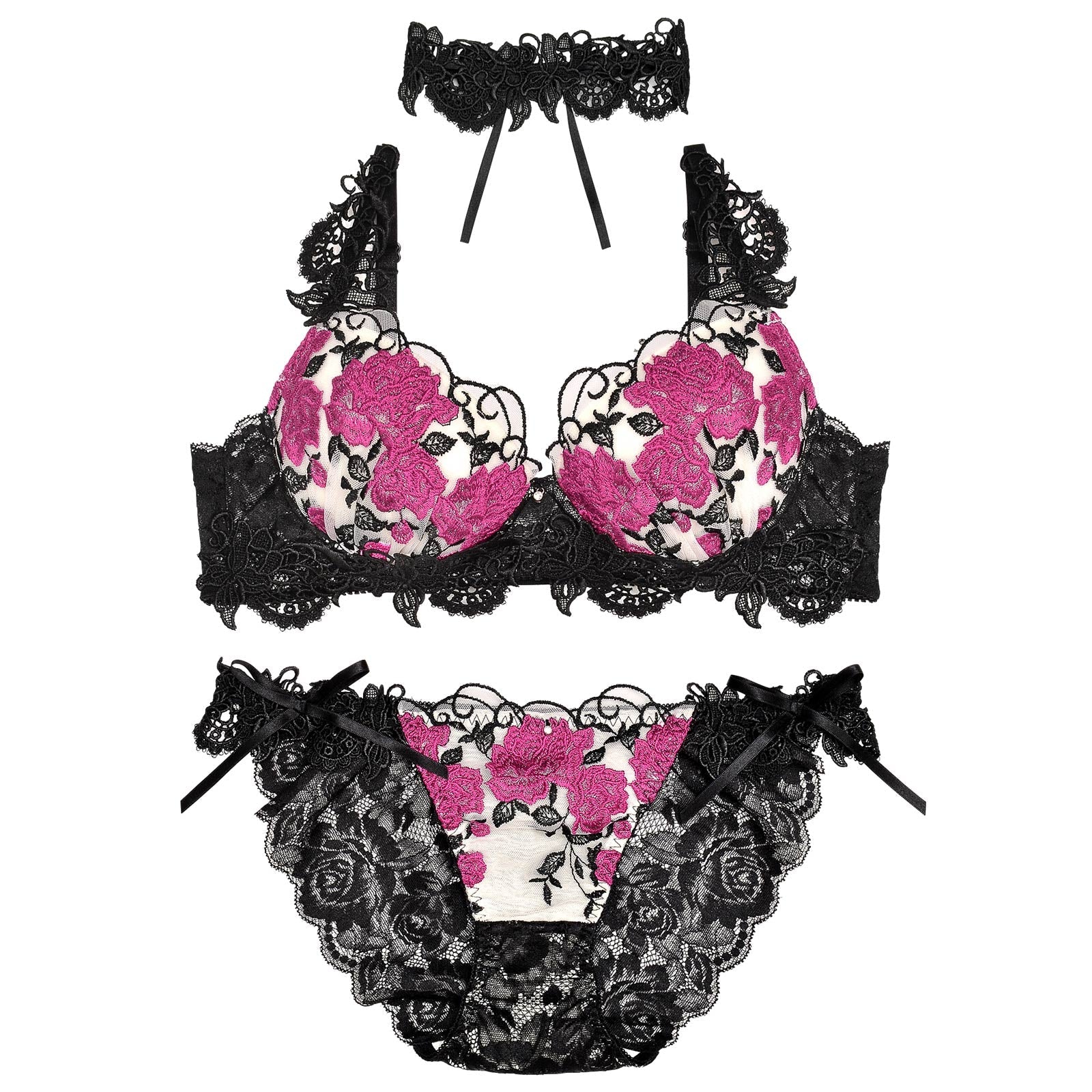 【明日花キララプロデュース/WhipBunny】Gorgeous Shine Rose Choker /RosePink ゴージャスシャインローズチョーカーブラ&ショーツ/ローズピンク - 【公式】247Lingerie