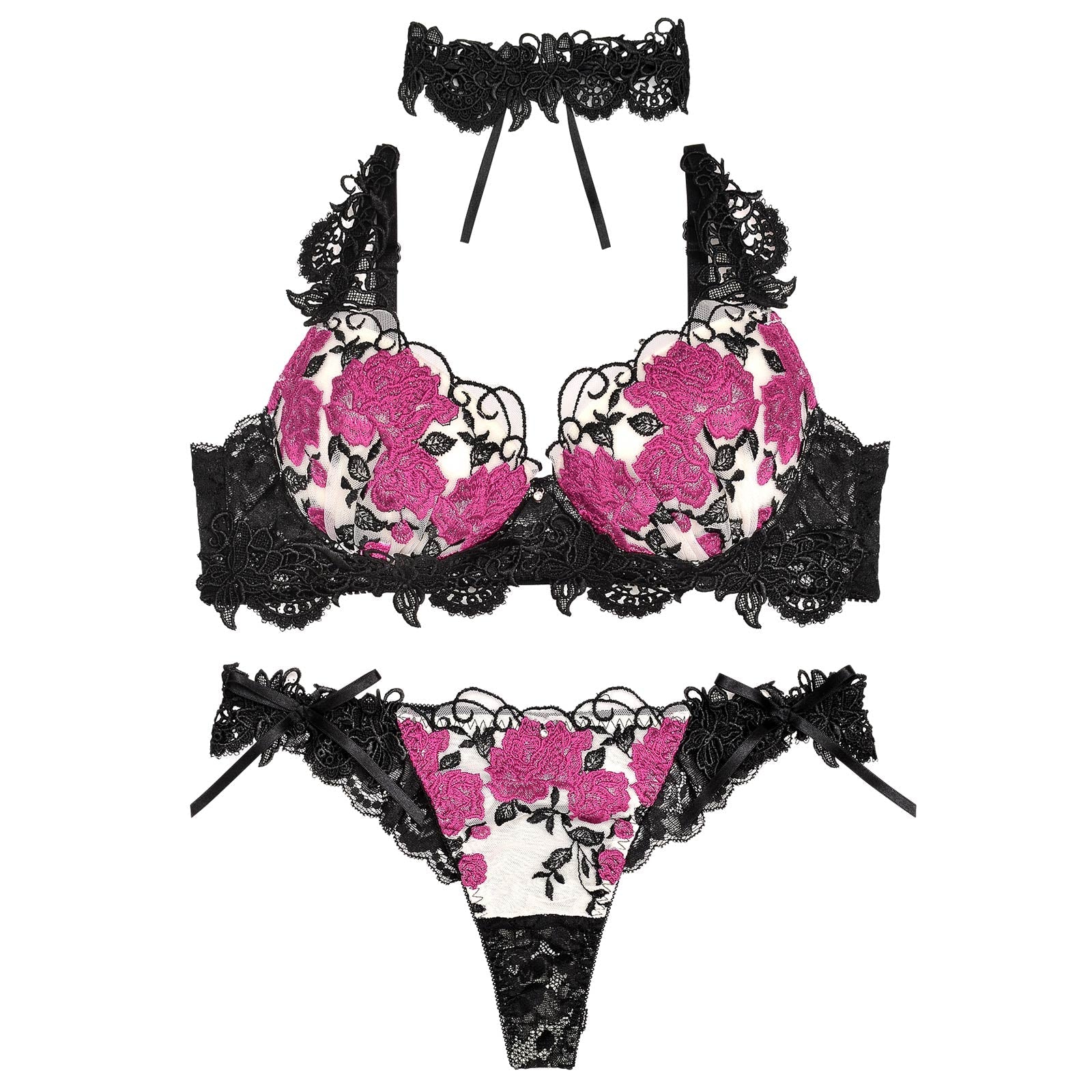 【明日花キララプロデュース/WhipBunny】Gorgeous Shine Rose Choker /RosePink ゴージャスシャインローズチョーカーブラ&Tバック/ローズピンク