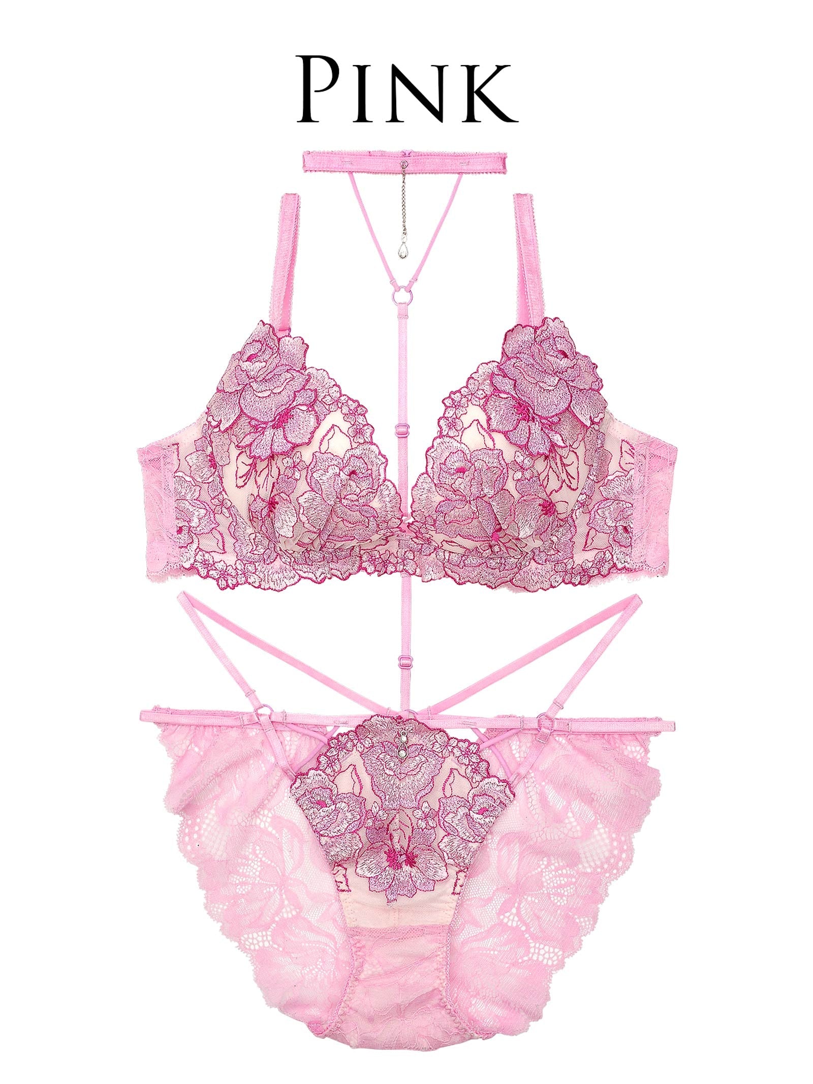 9/18新作!【明日花キララプロデュース/WhipBunny】Venus Shine Flower Choker Bra&Shorts/Pink ヴィーナスシャインフラワーブラ&ショーツ/ピンク