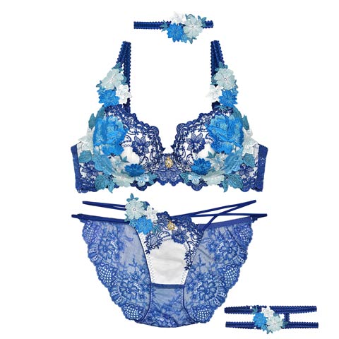 【明日花キララプロデュース/WhipBunny】ドレッシーフラワーレディブラ&ショーツ / ブルー - 【公式】247Lingerie