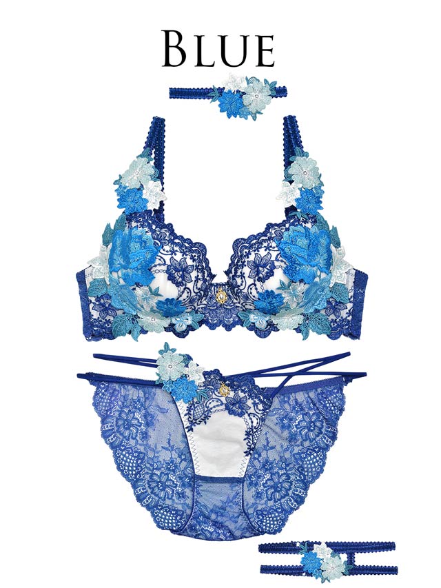 【明日花キララプロデュース/WhipBunny】ドレッシーフラワーレディブラ&ショーツ / ブルー - 【公式】247Lingerie