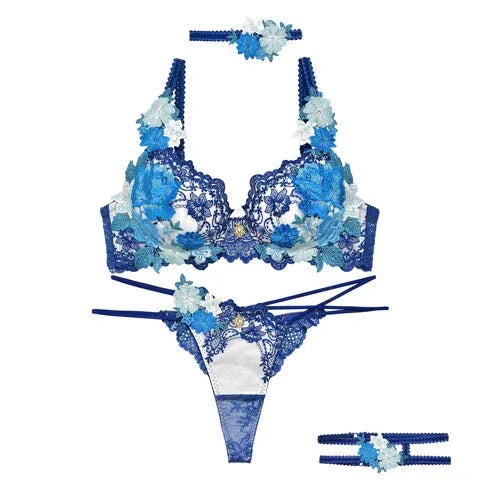 【明日花キララプロデュース/WhipBunny】 ドレッシーフラワーレディブラ&Tバック / ブルー - 【公式】247Lingerie