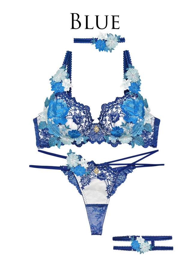 11/18再販!【明日花キララプロデュース/WhipBunny】 ドレッシーフラワーレディブラ&Tバック / ブルー