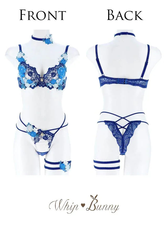 【明日花キララプロデュース/WhipBunny】 ドレッシーフラワーレディブラ&Tバック / ブルー - 【公式】247Lingerie