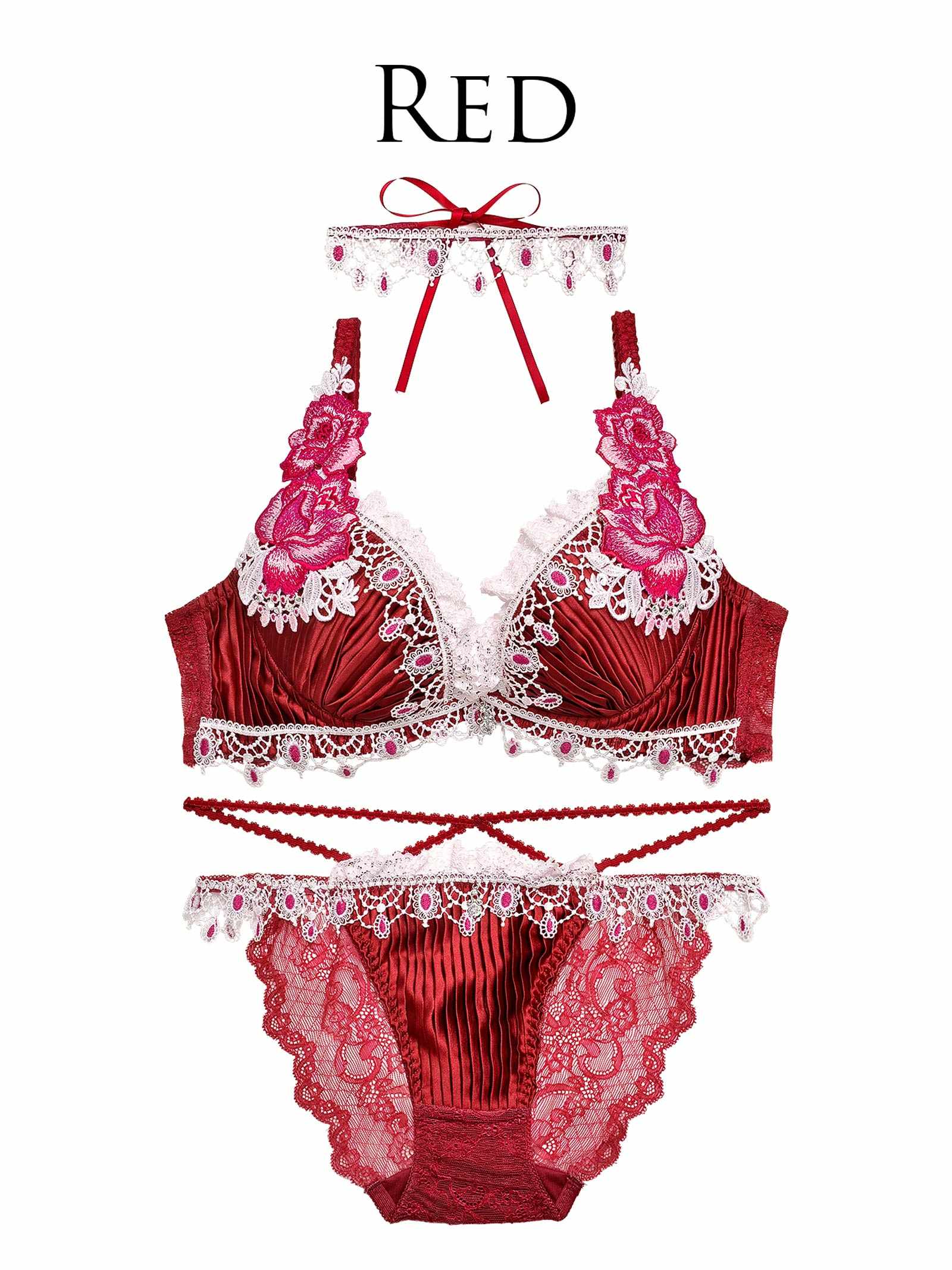 11/18新作!【明日花キララプロデュース-WhipBunny】Luxe Jewelry Pleats Bra&Shorts/Red リュクスジュエリープリーツブラ&ショーツ/レッド