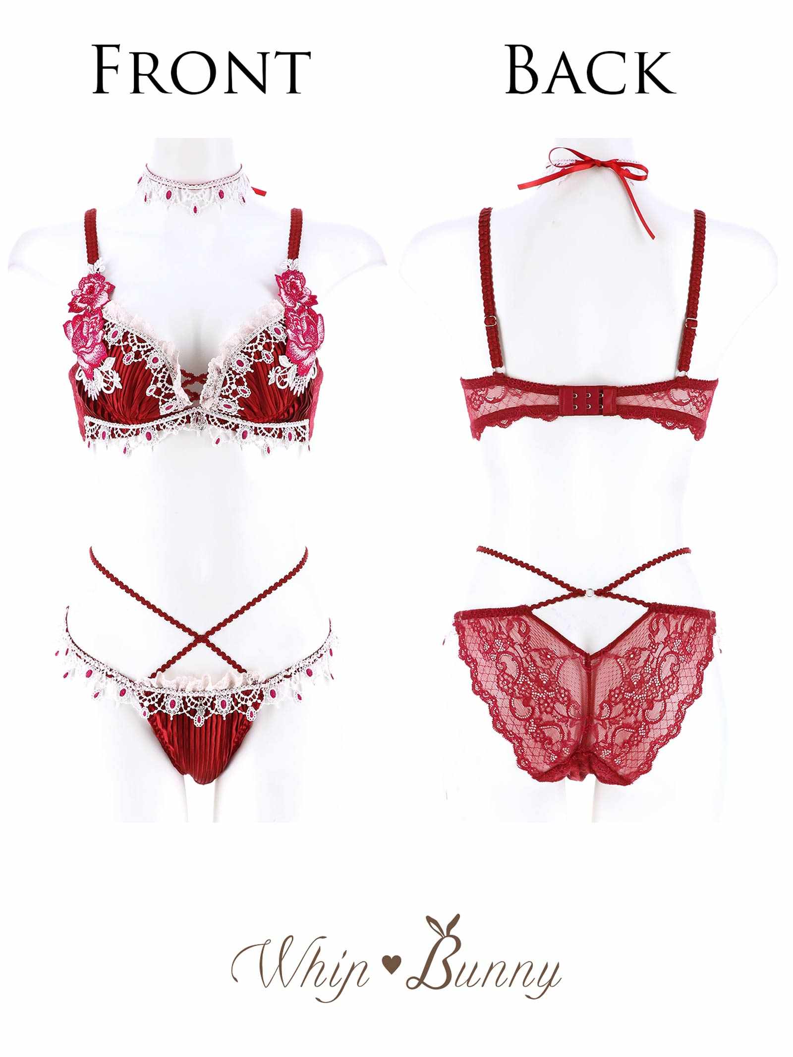 11/18新作!【明日花キララプロデュース-WhipBunny】Luxe Jewelry Pleats Bra&Shorts/Red リュクスジュエリープリーツブラ&ショーツ/レッド
