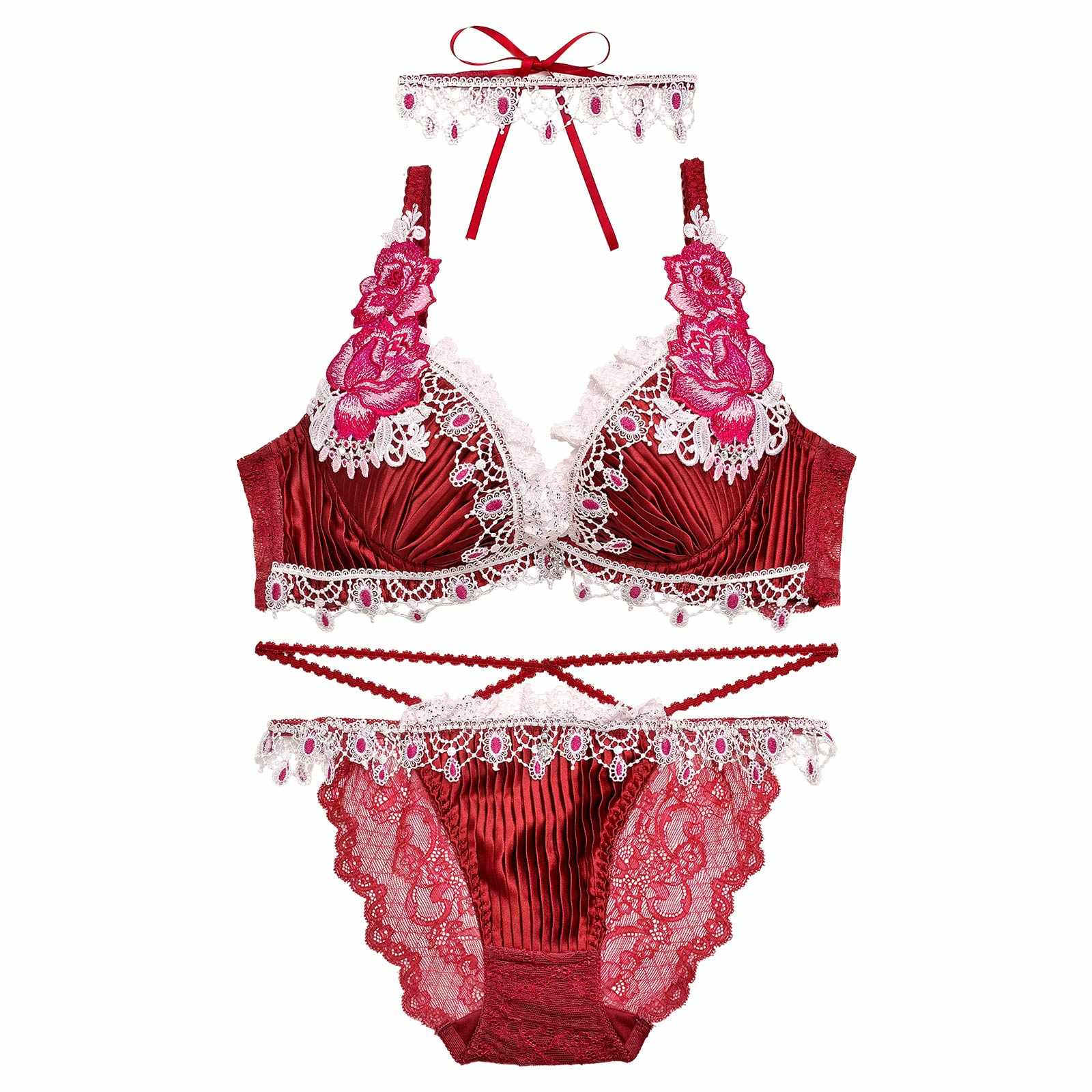 【明日花キララプロデュース-WhipBunny】Luxe Jewelry Pleats Bra&Shorts/Red リュクスジュエリープリーツブラ&ショーツ/レッド