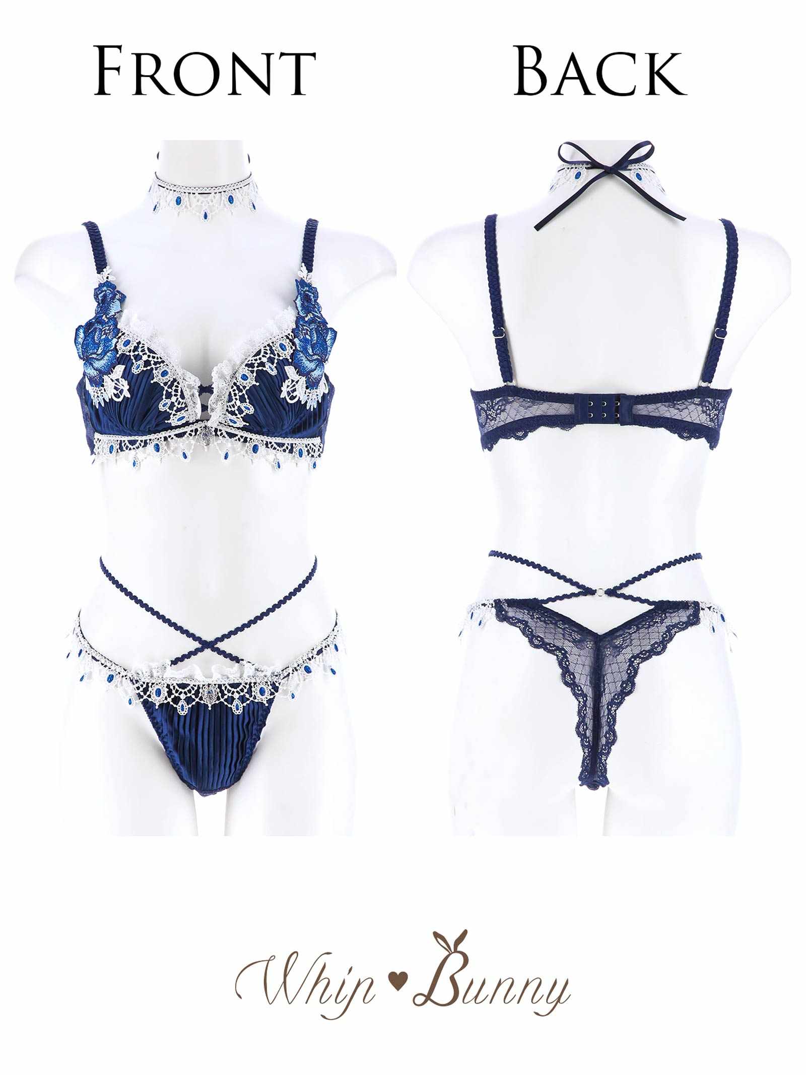 11/18新作!【明日花キララプロデュース-WhipBunny】Luxe Jewelry Pleats Bra&T-back/Navy リュクスジュエリープリーツブラ&Tバック/ネイビー