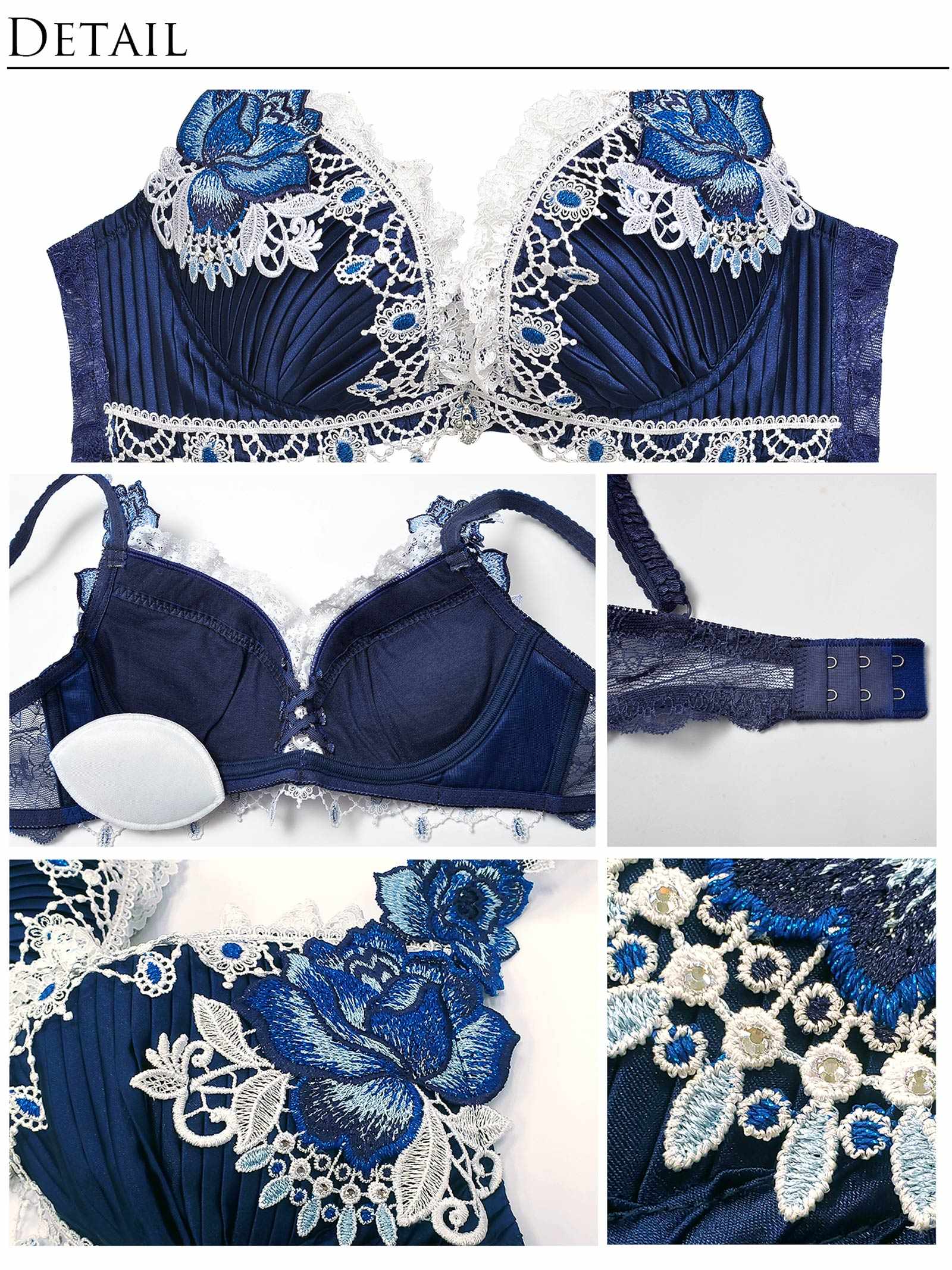 11/18新作!【明日花キララプロデュース-WhipBunny】Luxe Jewelry Pleats Bra&T-back/Navy リュクスジュエリープリーツブラ&Tバック/ネイビー