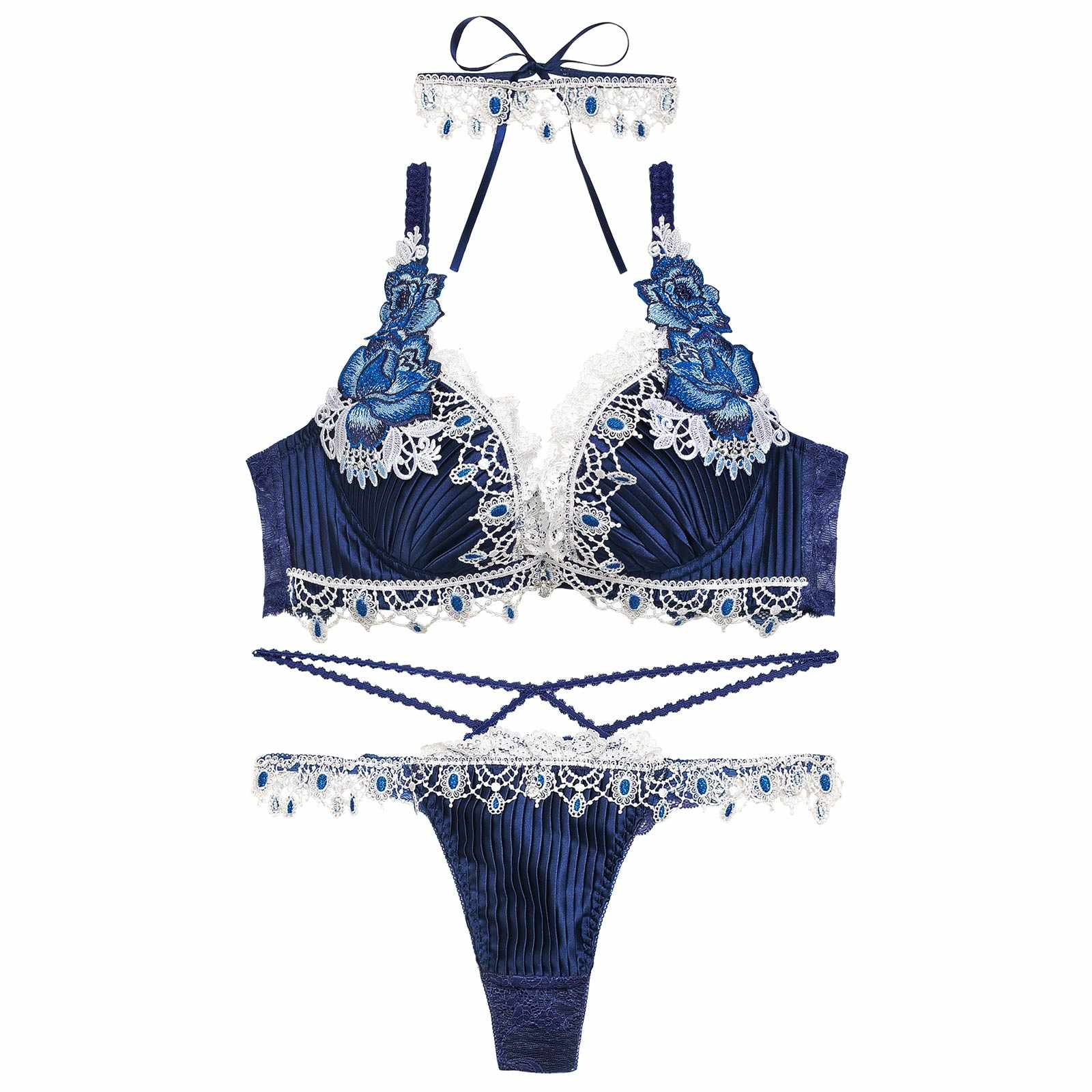 【明日花キララプロデュース-WhipBunny】Luxe Jewelry Pleats Bra&T-back/Navy リュクスジュエリープリーツブラ&Tバック/ネイビー