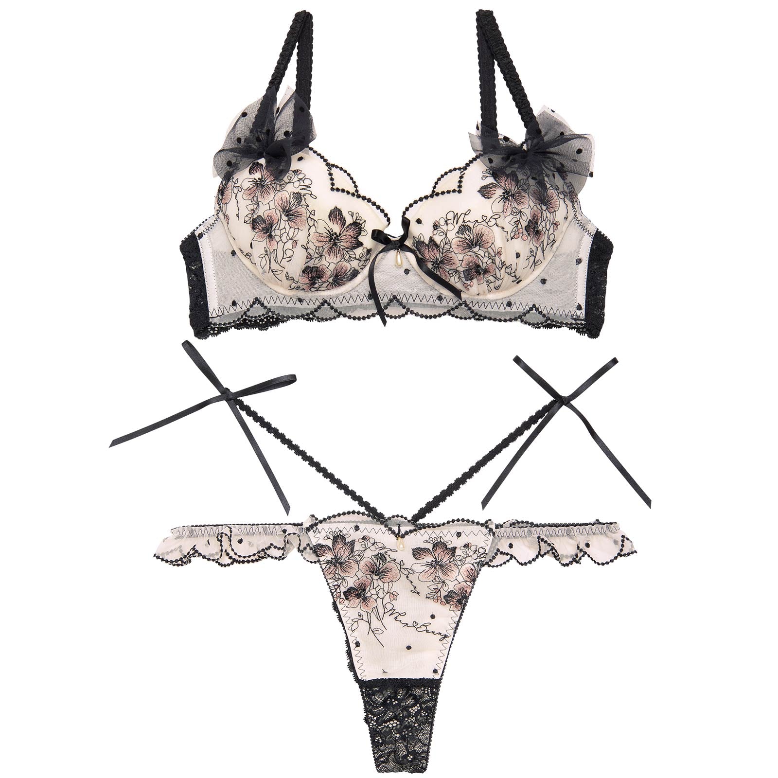 1/10再販!【明日花キララプロデュース/WhipBunny】Floral Dot Scallop Bra&T-back フローラルドットスカラップブラ&Tバック - 【公式】247Lingerie