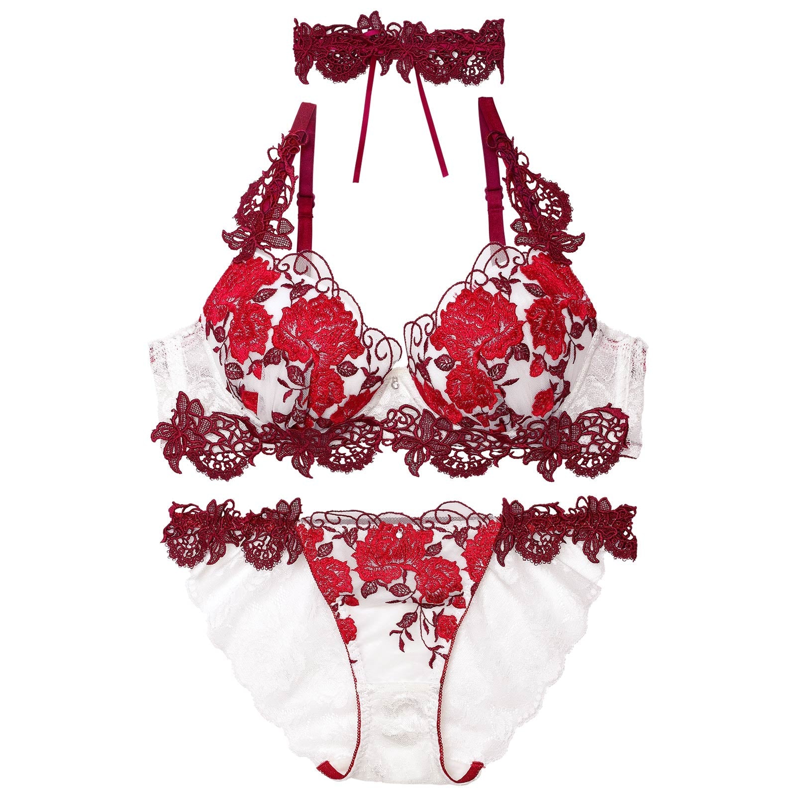 【明日花キララプロデュース/WhipBunny】Gorgeous Shine Rose Choker Bra&Shorts/Red ゴージャスシャインローズチョーカーブラ&ショーツ