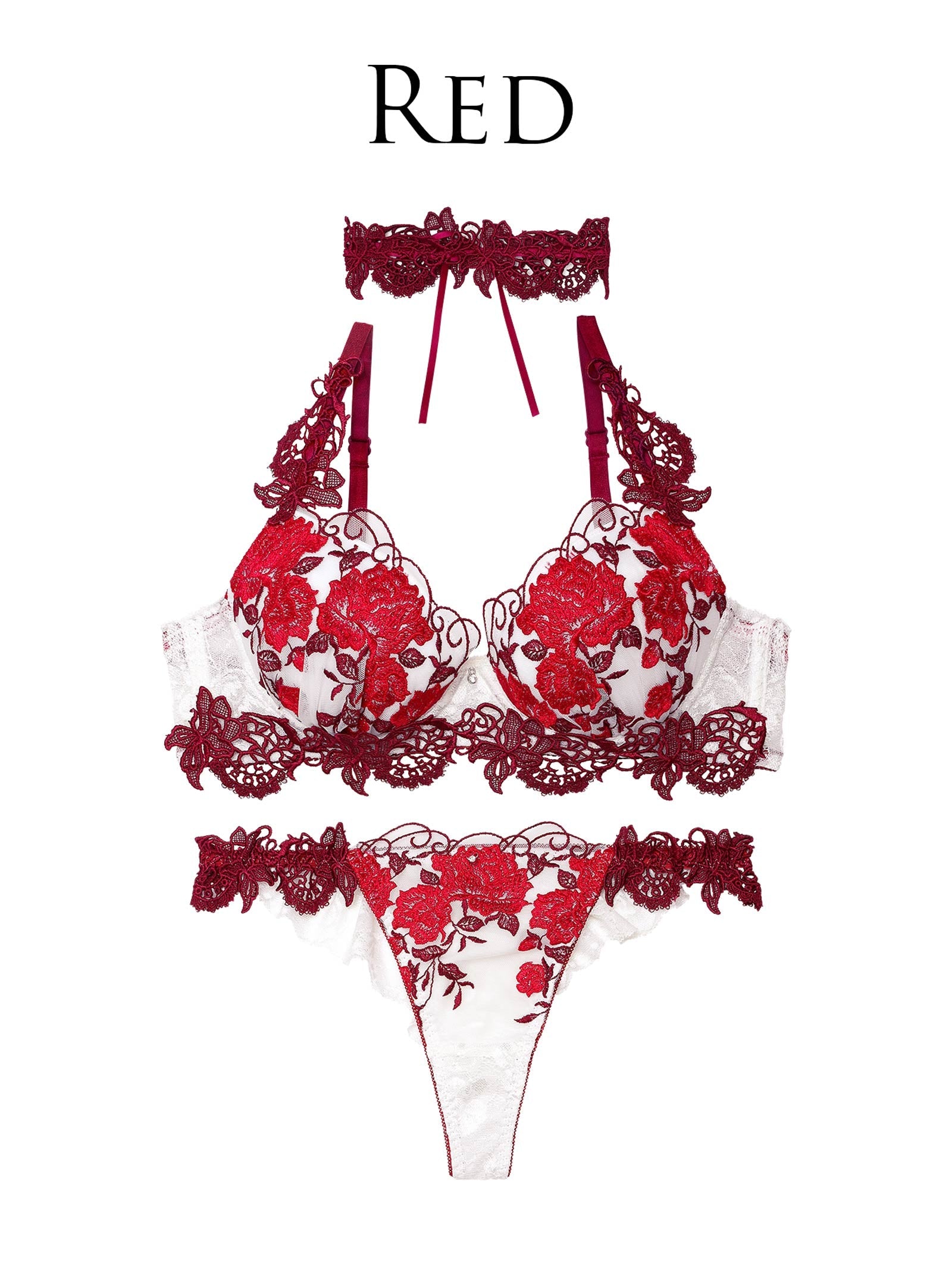 5/23新作!【明日花キララプロデュース/WhipBunny】Gorgeous Shine Rose Choker Bra&T-back/Red ゴージャスシャインローズチョーカーブラ&Tバック