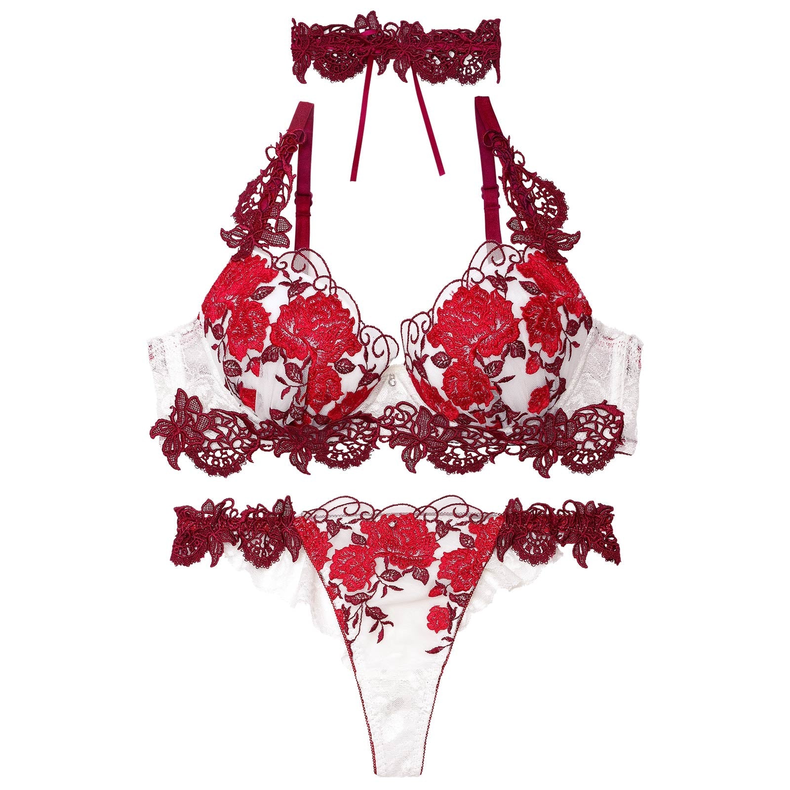【明日花キララプロデュース/WhipBunny】Gorgeous Shine Rose Choker Bra&T-back/Red ゴージャスシャインローズチョーカーブラ&Tバック