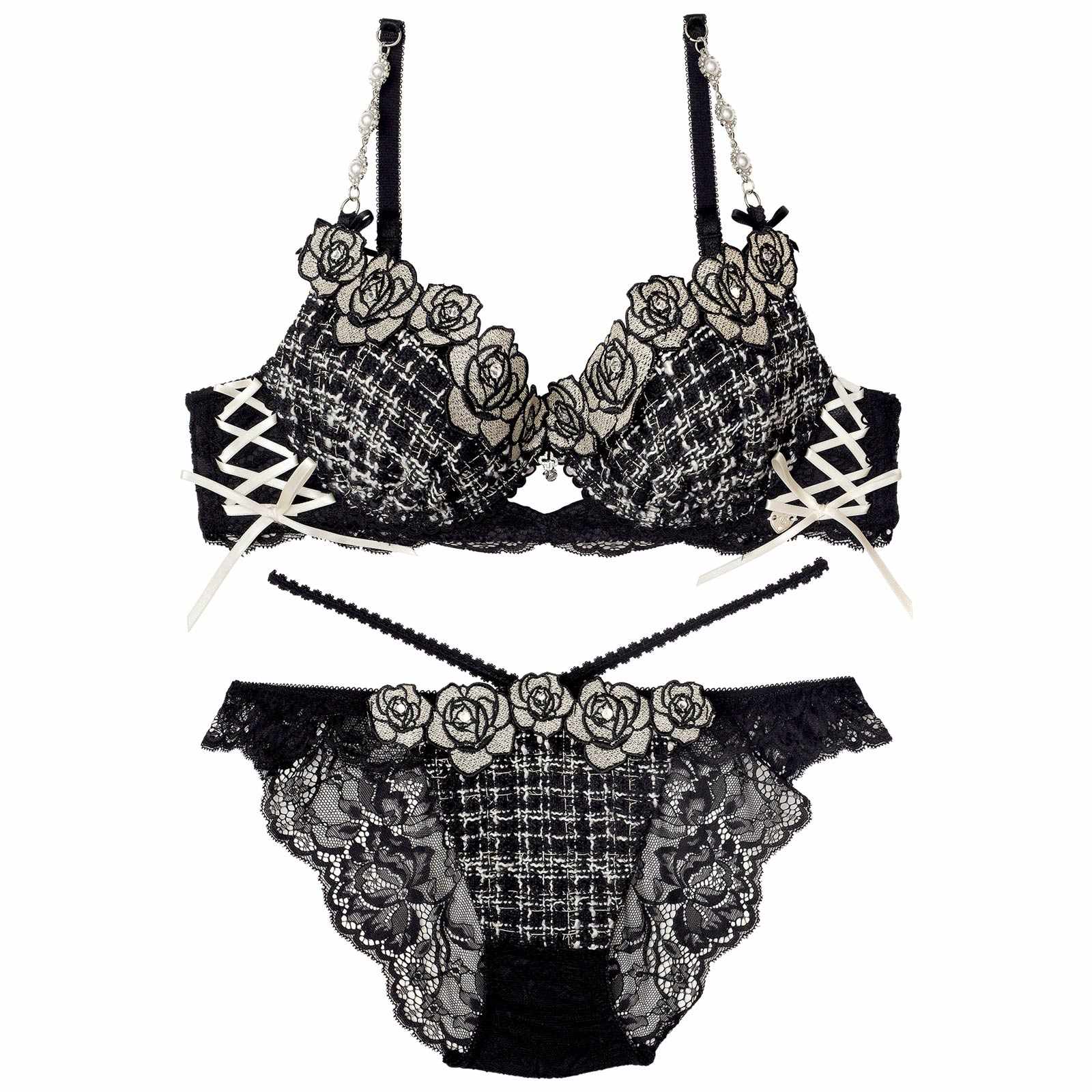 11/11再販!【明日花キララプロデュース/WhipBunny】/WhipBunnyTweed Jewelry Rose Bra&Shorts / ツイードジュエリーローズブラ&ショーツ