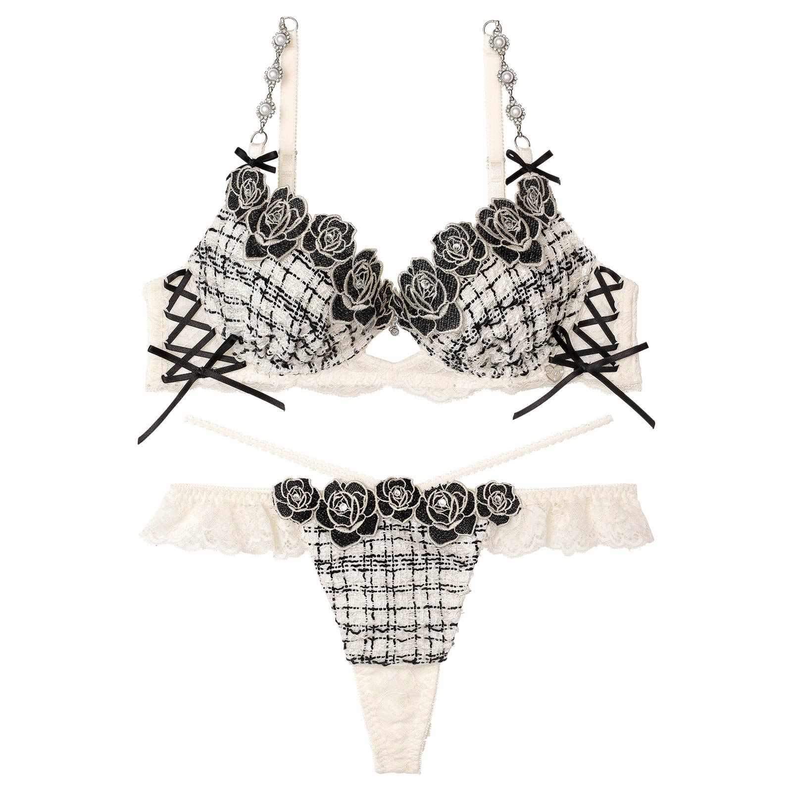 【明日花キララプロデュース/WhipBunny】Tweed Jewelry Rose Bra&T-back / ツイードジュエリーローズブラ&Tバック