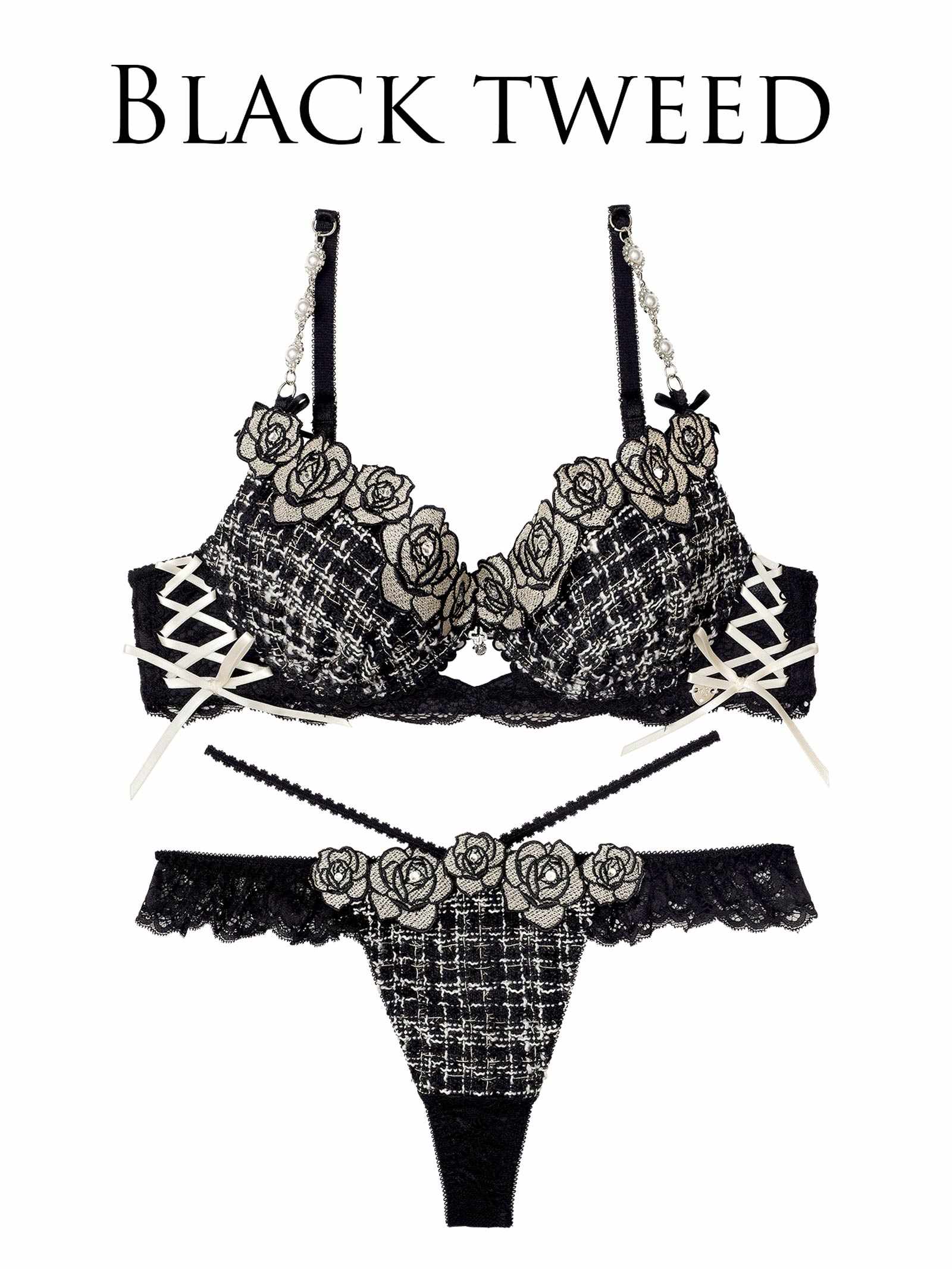 11/11再販!【明日花キララプロデュース/WhipBunny】Tweed Jewelry Rose Bra&T-back / ツイードジュエリーローズブラ&Tバック