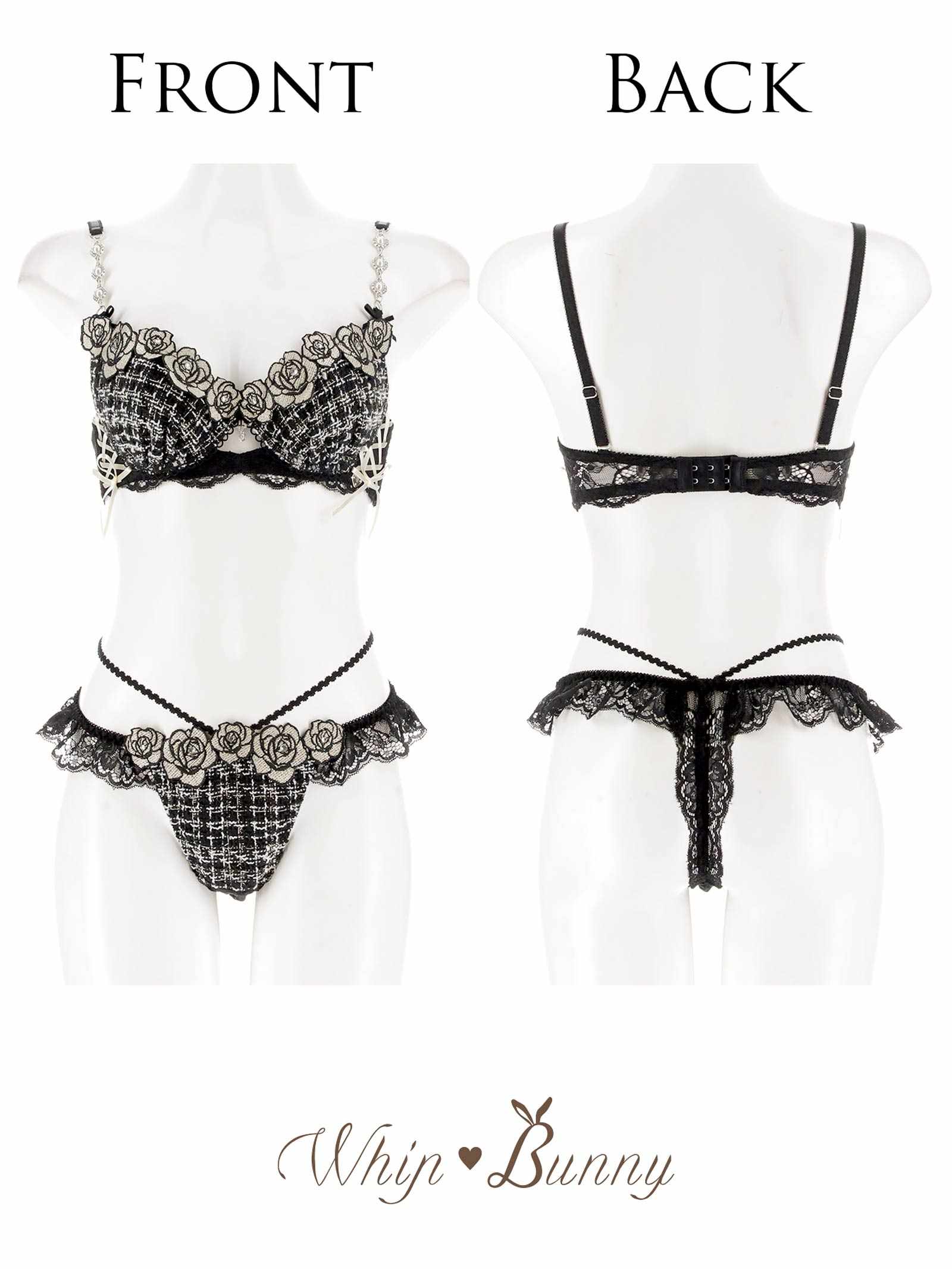 11/11再販!【明日花キララプロデュース/WhipBunny】Tweed Jewelry Rose Bra&T-back / ツイードジュエリーローズブラ&Tバック