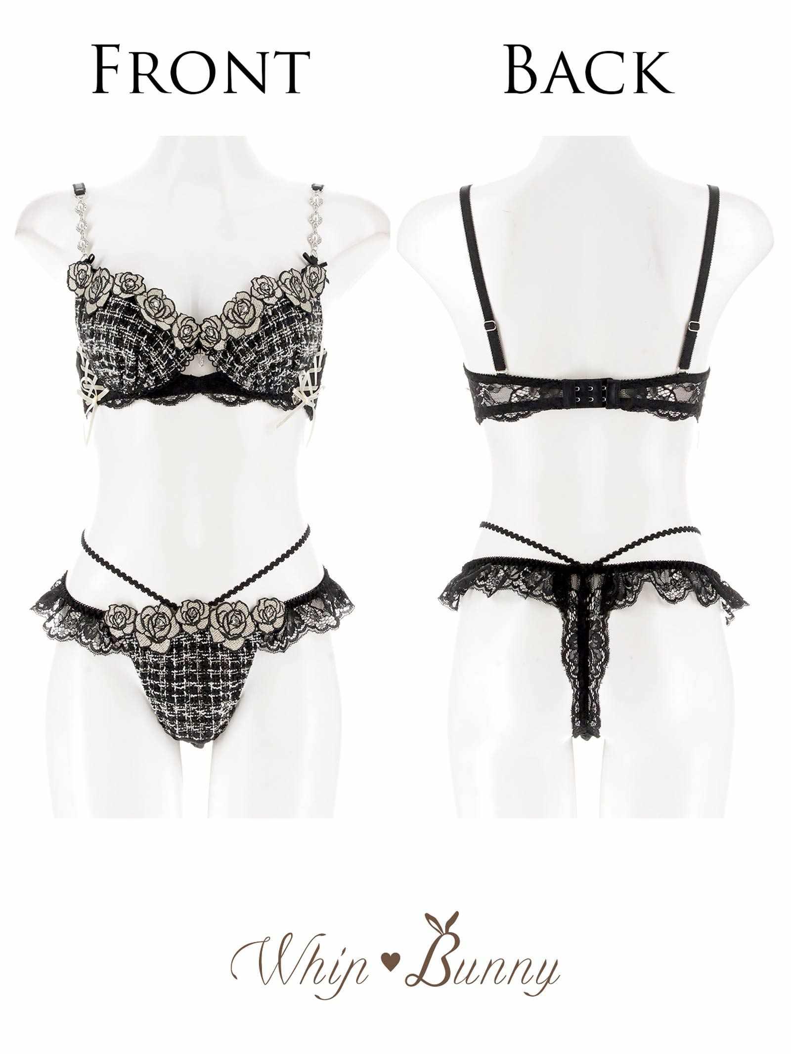 【明日花キララプロデュース/WhipBunny】Tweed Jewelry Rose Bra&T-back / ツイードジュエリーローズブラ&Tバック