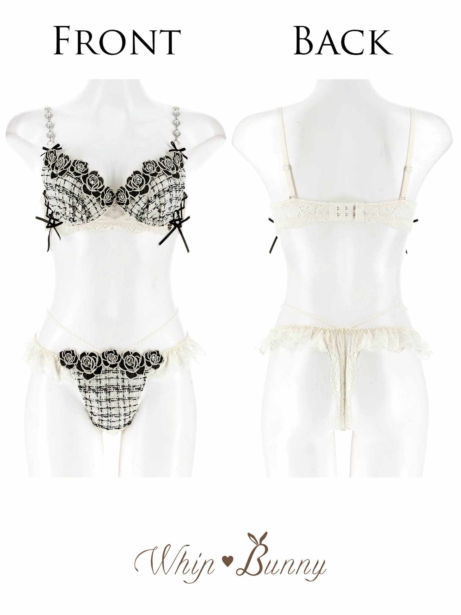 11/11再販!【明日花キララプロデュース/WhipBunny】Tweed Jewelry Rose Bra&T-back / ツイードジュエリーローズブラ&Tバック