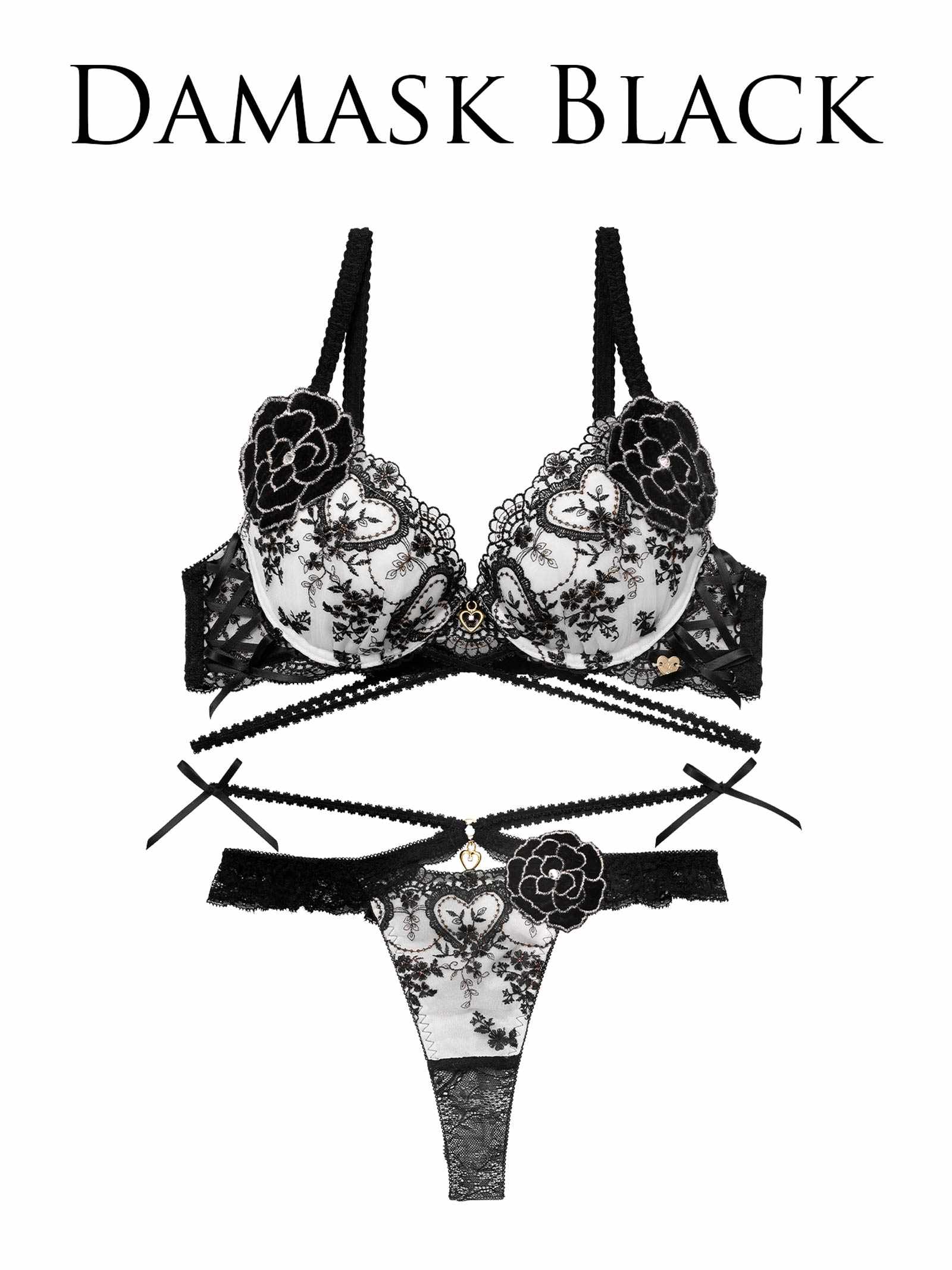 12/26新作!【明日花キララプロデュース/WhipBunny】Damasuku Heart Bloom Bra&T-back / ダマスクハートブルームブラ&Tバック