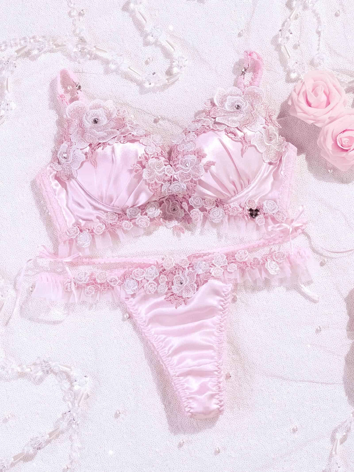 10/9新作!【明日花キララプロデュース/WhipBunny】Glossy Satin Rose Bra&T-back / グロッシーサテンローズブラ&Tバック