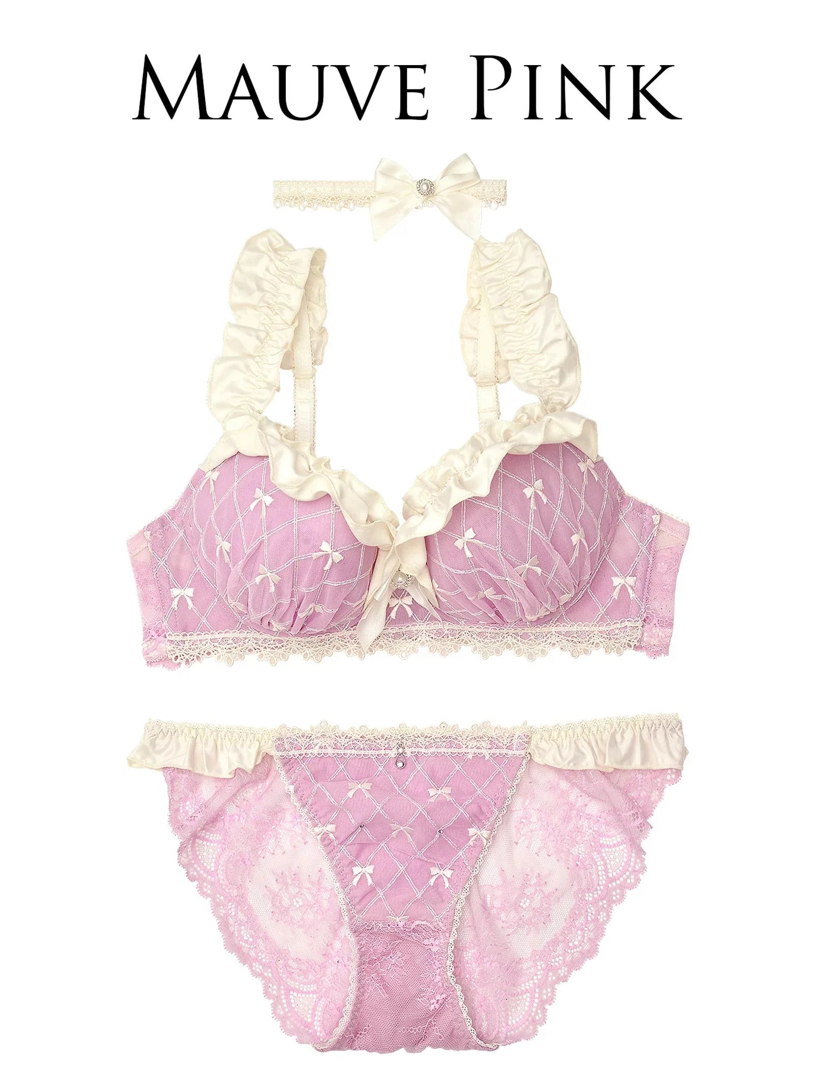 【明日花キララプロデュース/WhipBunny】Ballet Ribbon Argyle Choker Bra&Shorts/Mauve Pink バレエリボンアーガイルブラ&ショーツ/モーブピンク - 【公式】247Lingerie