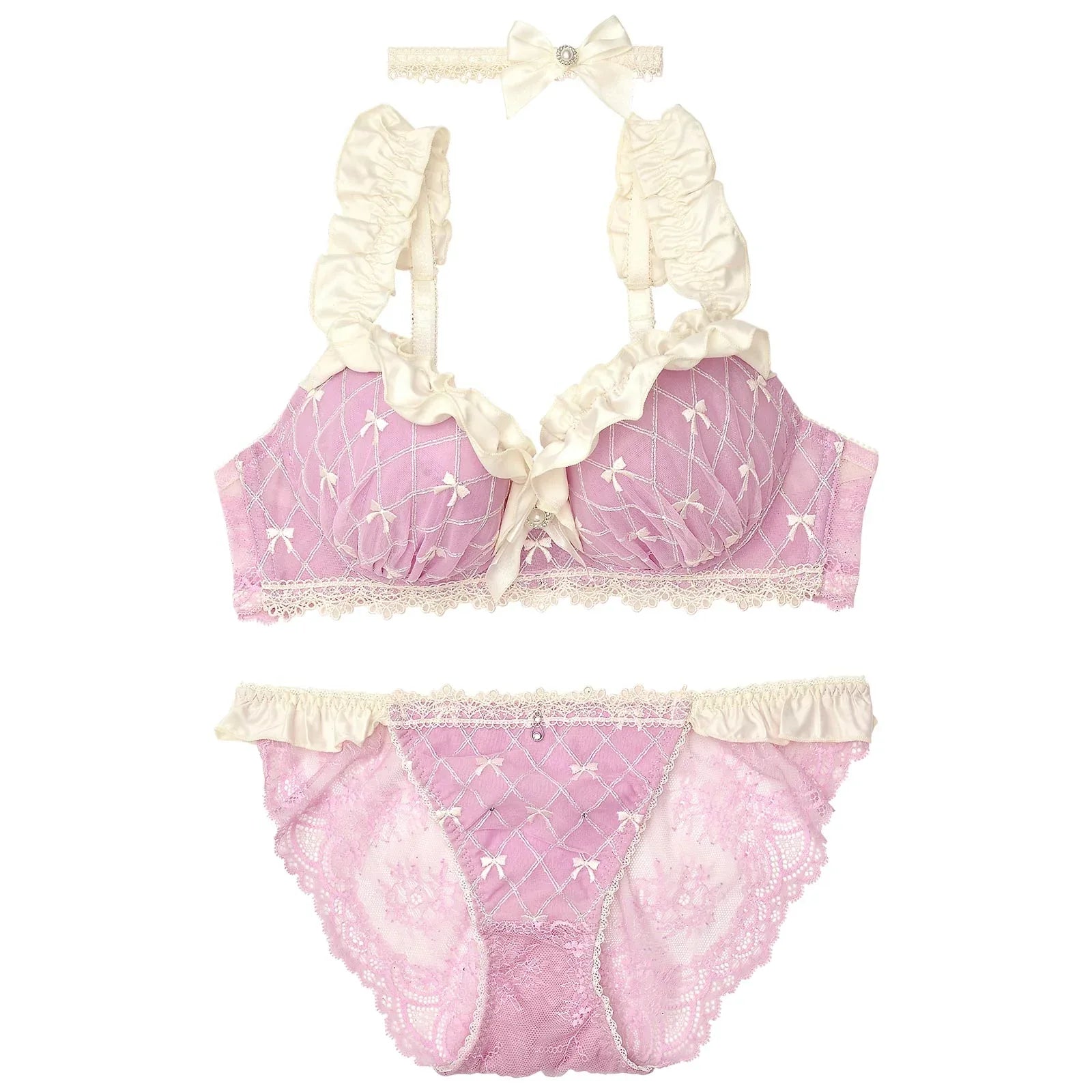 【明日花キララプロデュース/WhipBunny】Ballet Ribbon Argyle Choker Bra&Shorts/Mauve Pink バレエリボンアーガイルブラ&ショーツ/モーブピンク - 【公式】247Lingerie