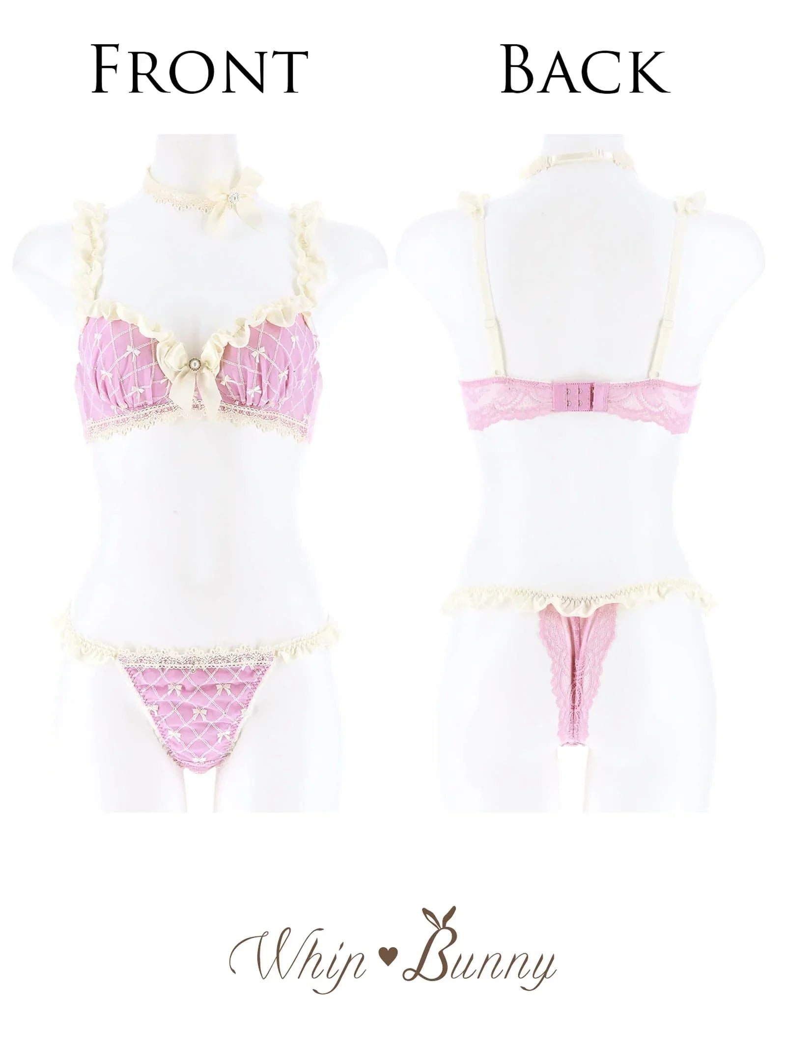 【明日花キララプロデュース/WhipBunny】Ballet Ribbon Argyle Choker Bra&T-back/Mauve Pink バレエリボンアーガイルブラ&Tバック/モーブピンク - 【公式】247Lingerie