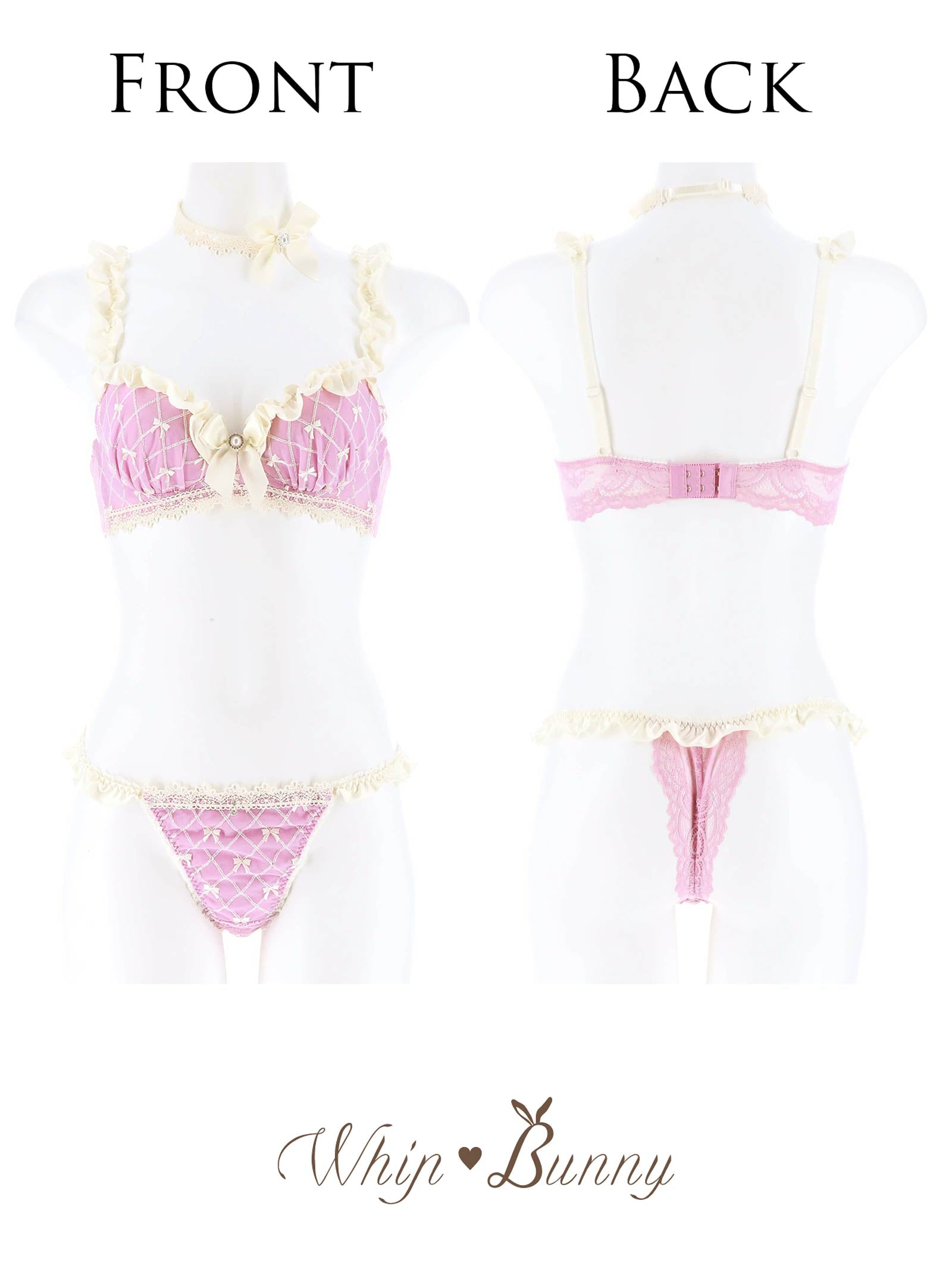 8/30新作!【明日花キララプロデュース/WhipBunny】Ballet Ribbon Argyle Choker Bra&T-back/Mauve Pink バレエリボンアーガイルブラ&Tバック/モーブピンク