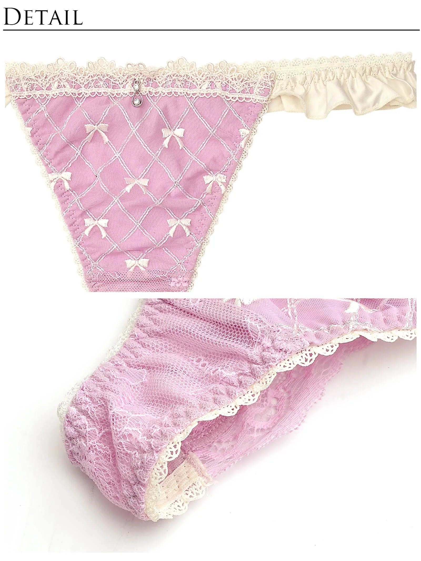 【明日花キララプロデュース/WhipBunny】Ballet Ribbon Argyle Choker Bra&T-back/Mauve Pink バレエリボンアーガイルブラ&Tバック/モーブピンク - 【公式】247Lingerie