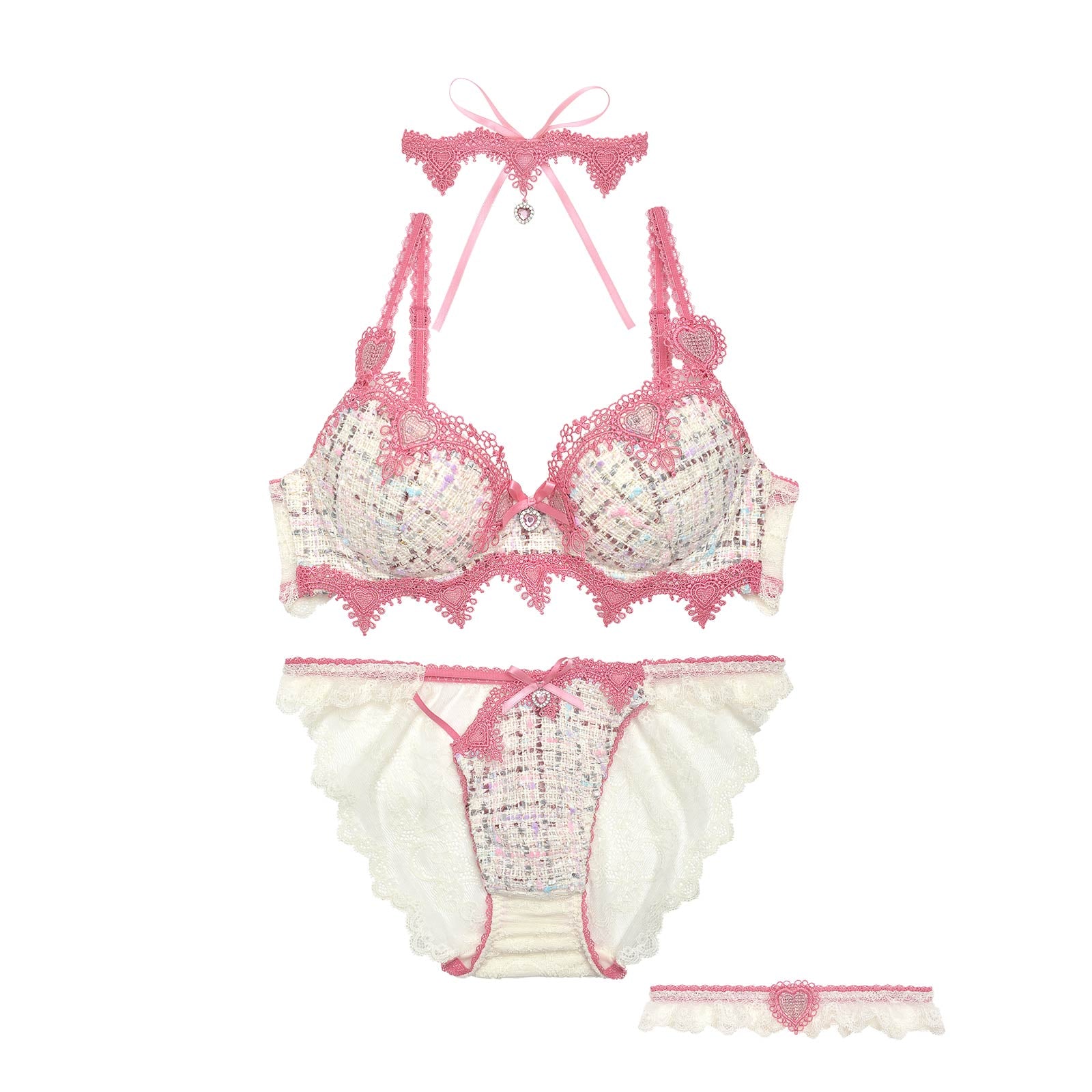 【明日花キララプロデュース/WhipBunny】Tweed Precious Heart Bra&Shorts/Ivory ツイード プレシャス ハート ブラ&ショーツ/アイボリー