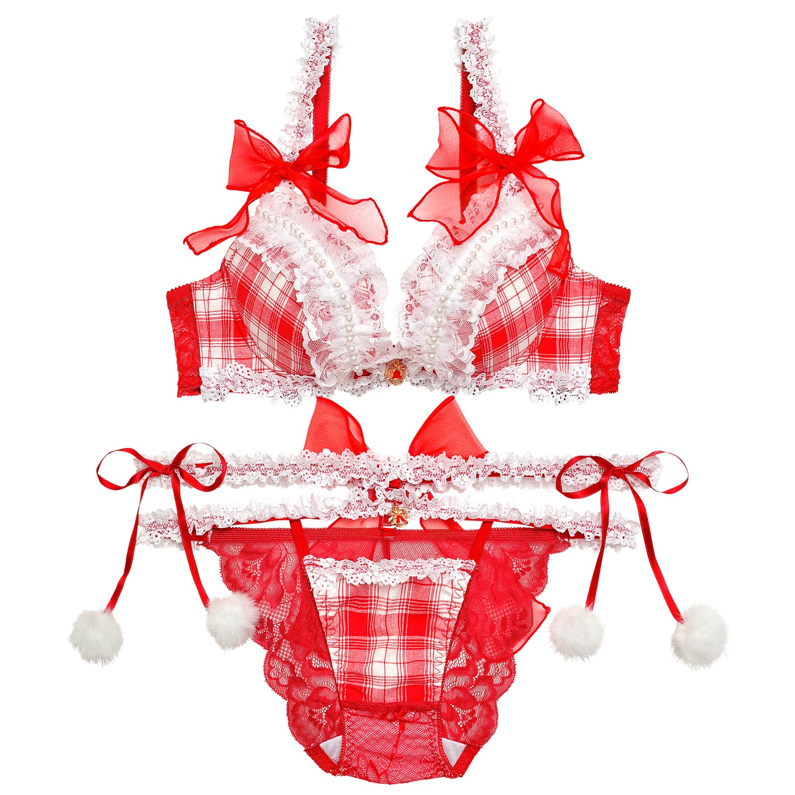 【明日花キララプロデュース-WhipBunny】Girly TartanCheck Ribbon Bra&Shorts/Red ガーリータータンチェックリボンブラ&ショーツ/レッド
