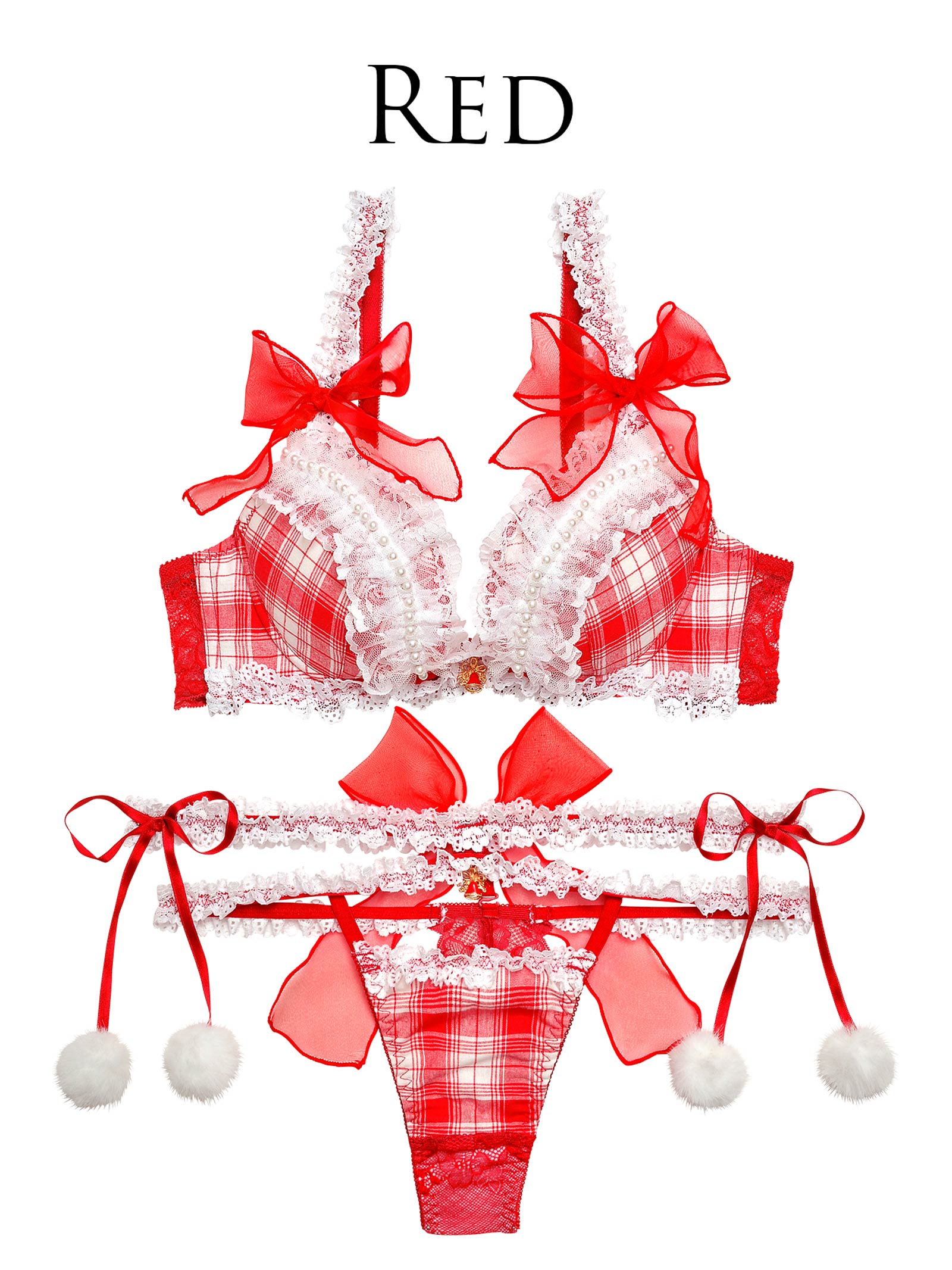 11/29新作!【明日花キララプロデュース-WhipBunny】Girly TartanCheck Ribbon Bra&T-back/Red ガーリータータンチェックリボンブラ&Tバック/レッド