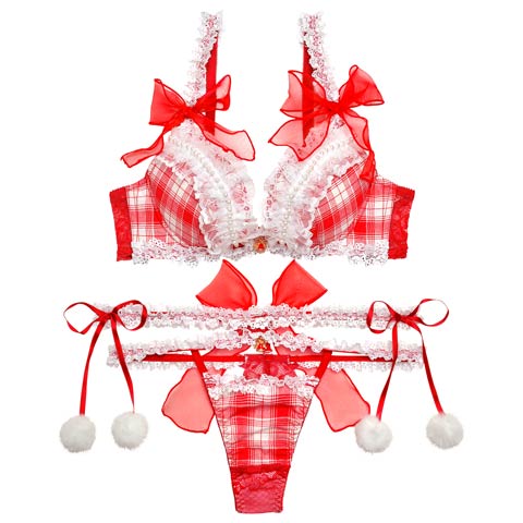 【明日花キララプロデュース-WhipBunny】Girly TartanCheck Ribbon Bra&T-back/Red ガーリータータンチェックリボンブラ&Tバック/レッド