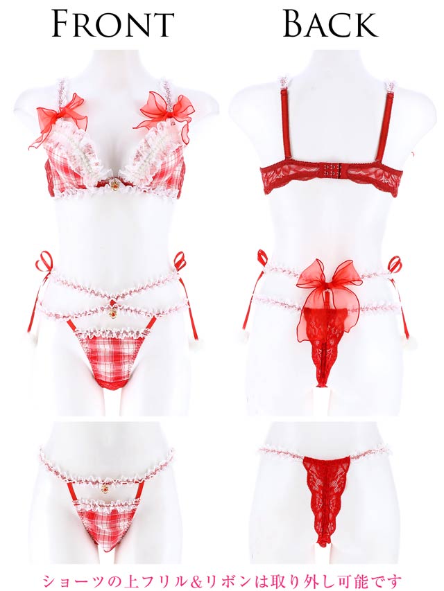 【明日花キララプロデュース-WhipBunny】Girly TartanCheck Ribbon Bra&T-back/Red ガーリータータンチェックリボンブラ&Tバック/レッド
