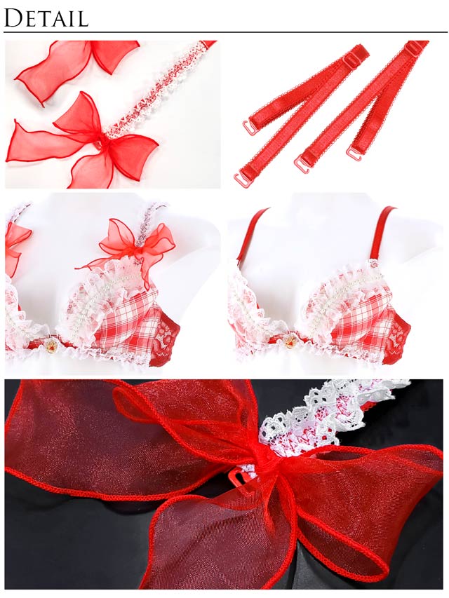 【明日花キララプロデュース-WhipBunny】Girly TartanCheck Ribbon Bra&T-back/Red ガーリータータンチェックリボンブラ&Tバック/レッド
